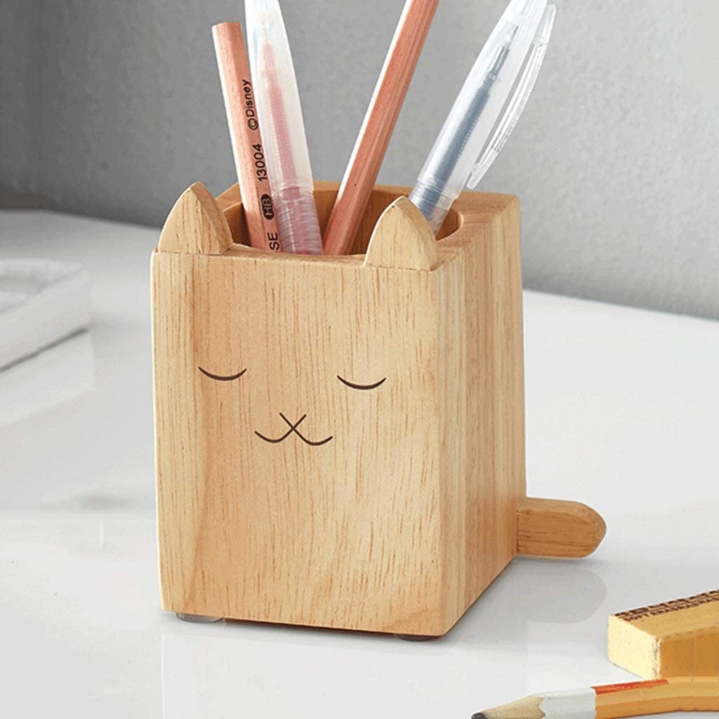 Wooden Desk Pencil Pen Holder - Creative Multifunctional Stationery Organizer, Square Makeup Brush Storage Box for Office & Home Use (Style B) - Perfect for Work Desks, Study Tables, and Vanity Organizers