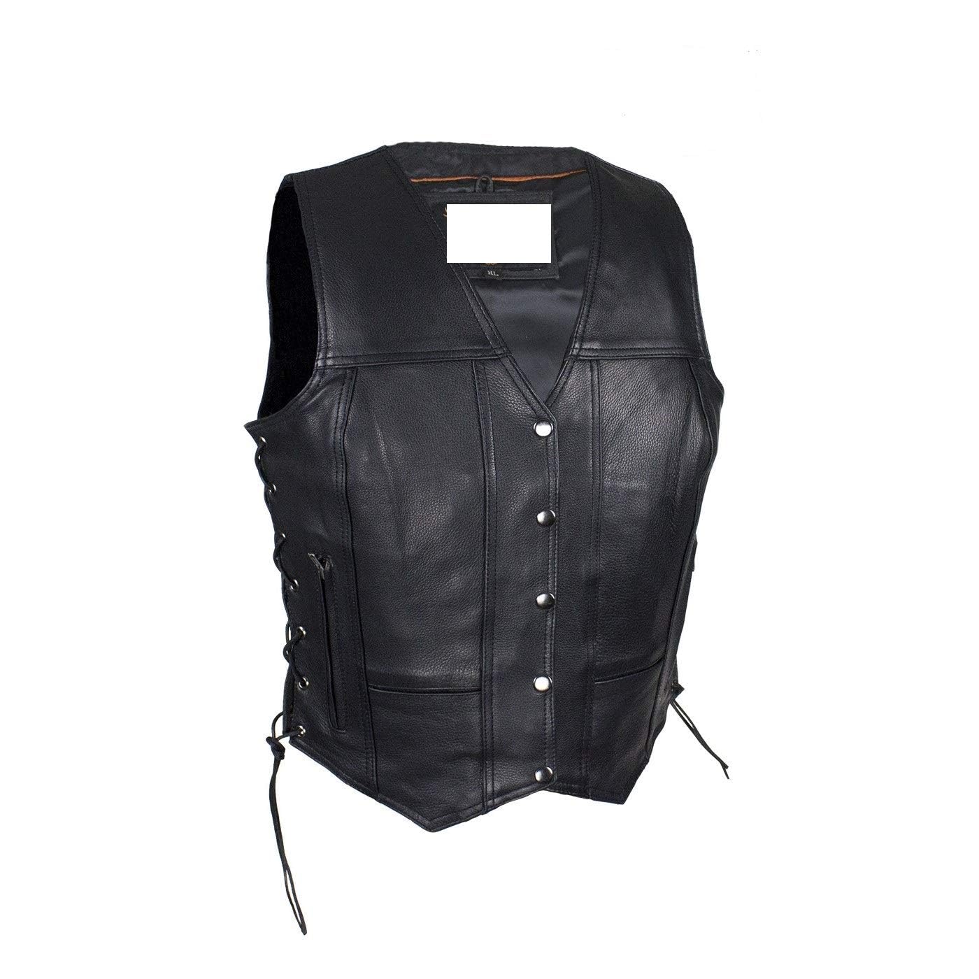 Excelsior INT Women's Concealed Carry Sleeveless Leather Vest - Soft Solid Biker Jacket with Side Laces for Motorcycle Riding (Black, Medium) | Perfect for Outdoor Adventures, Casual Wear & Concealed Carry Comfort
