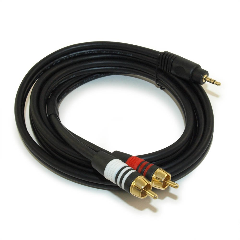 MyCableMart 6ft 3.5mm to RCA Audio Cable - Premium Stereo Male to 2 RCA Male Speaker Wire for Home Theater, Car Audio & Gaming Systems