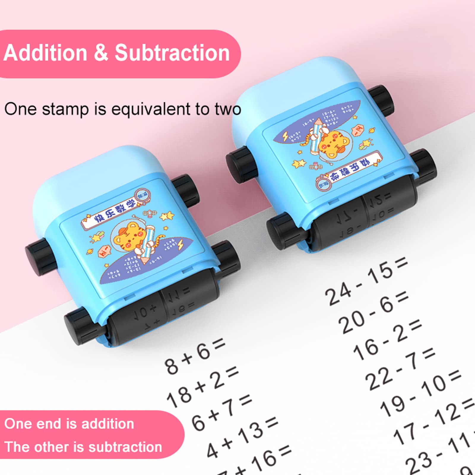 2 in 1 Math Practice Stamp for Kids - Addition & Subtraction within 100, Dual Head Teaching Tool, Educational Rubber Stamp (Blue, Rectangular) - Perfect for Homework, Classroom Activities & Homeschool Learning