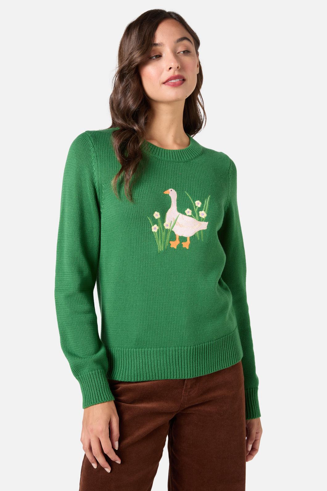 Stylish Goose Embroidered Knit Sweater for Women | Cozy Winter Pullover | Perfect for Casual Outings & Holiday Gatherings