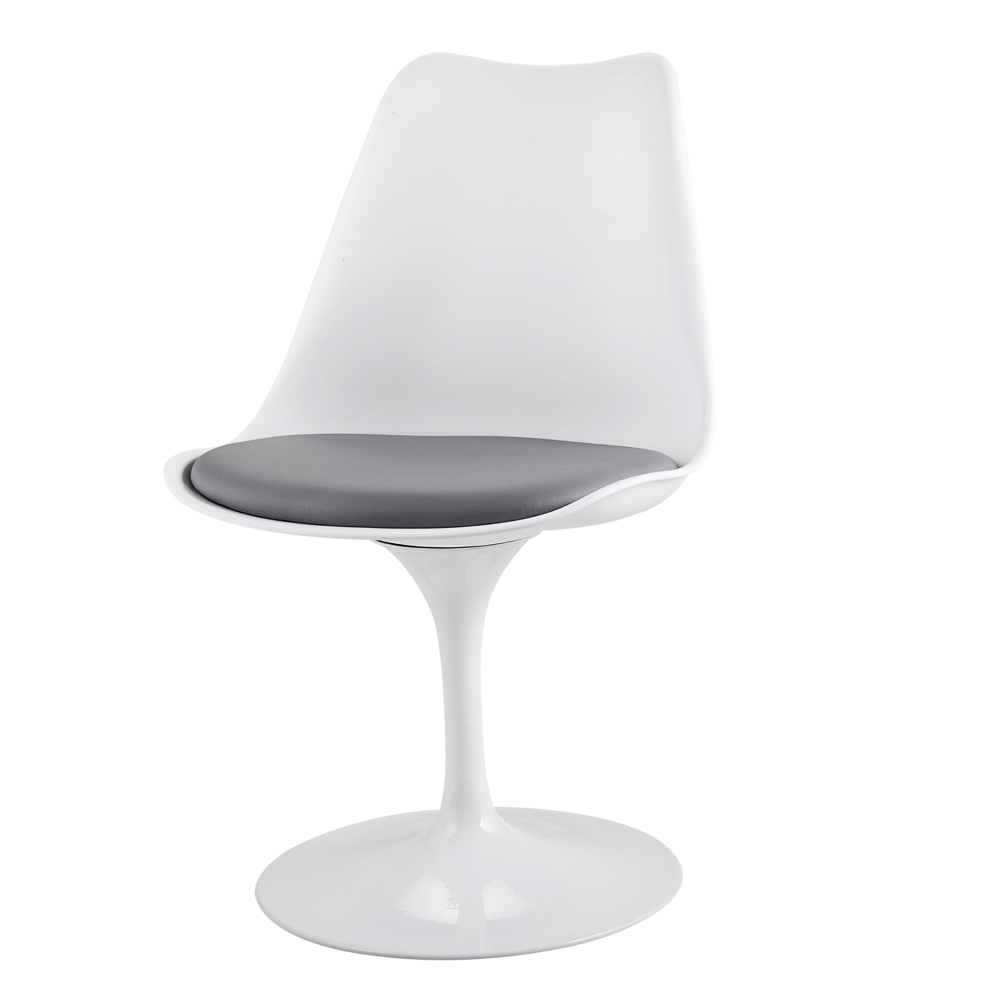 JAXPETY Swivel Tulip Side Chair with Cushioned Seat - Modern Kitchen Dining Room, Office & Bar Stool - White and Gray - Perfect for Small Spaces, Breakfast Nooks & Home Decor