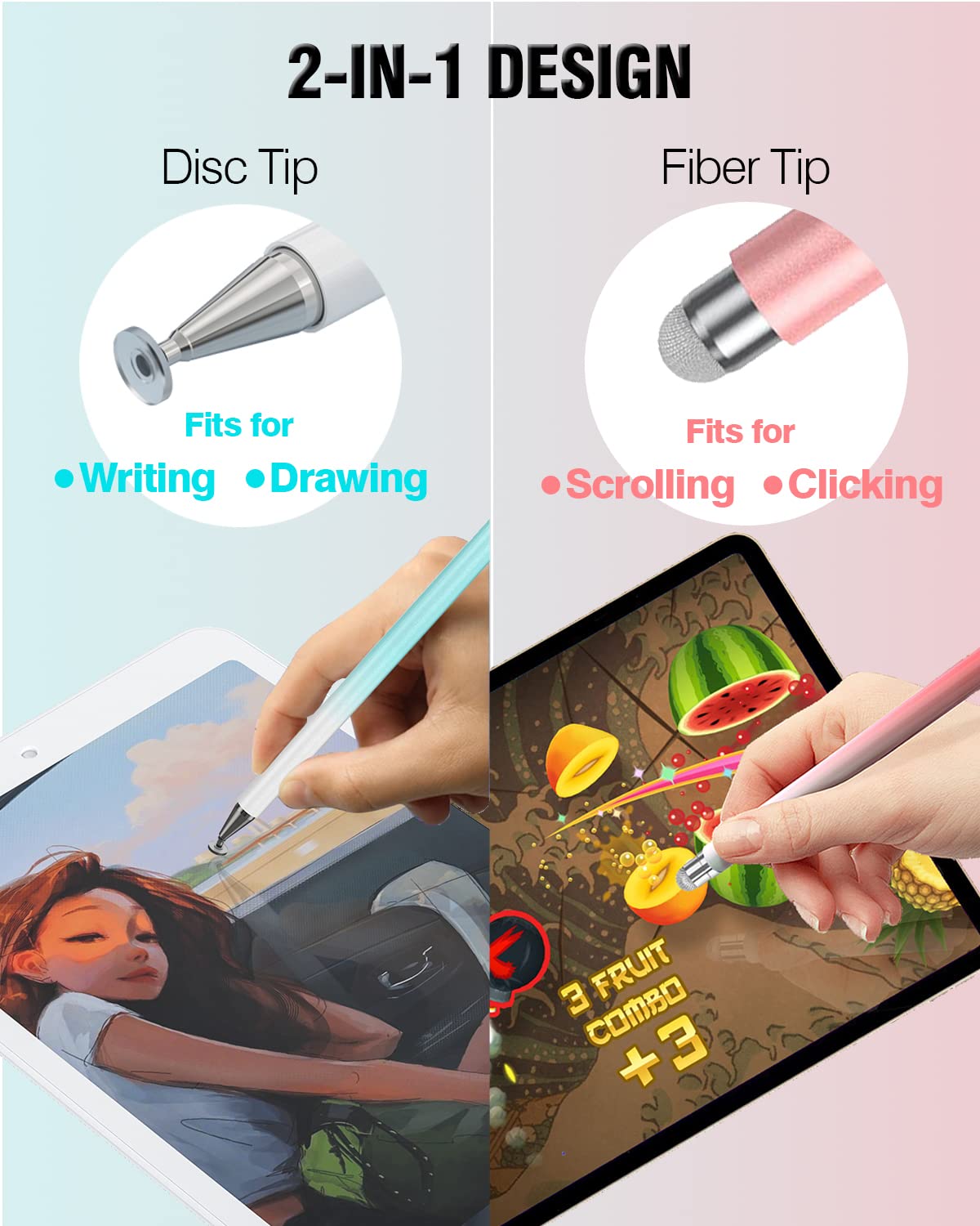 **2-in-1 High Precision Stylus Pen for iPad, iPhone, Android & Microsoft Tablets - 3 Pack (Black, Gold, White) - Universal Touch Screen Stylus for Drawing, Note-Taking & Digital Signatures**