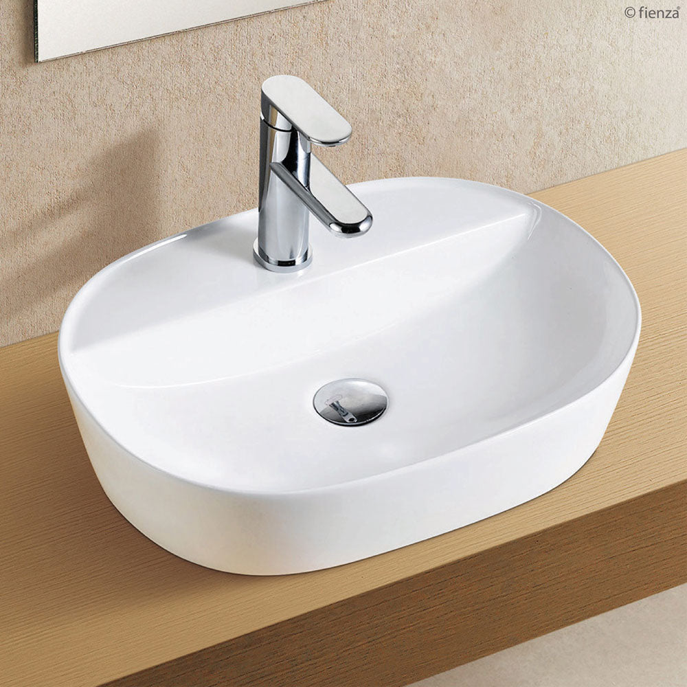 Fienza RB2202 Chica 500mm White Ceramic Above Counter Bathroom Sink - Perfect for Modern Vanities, Powder Rooms, and Guest Bathrooms