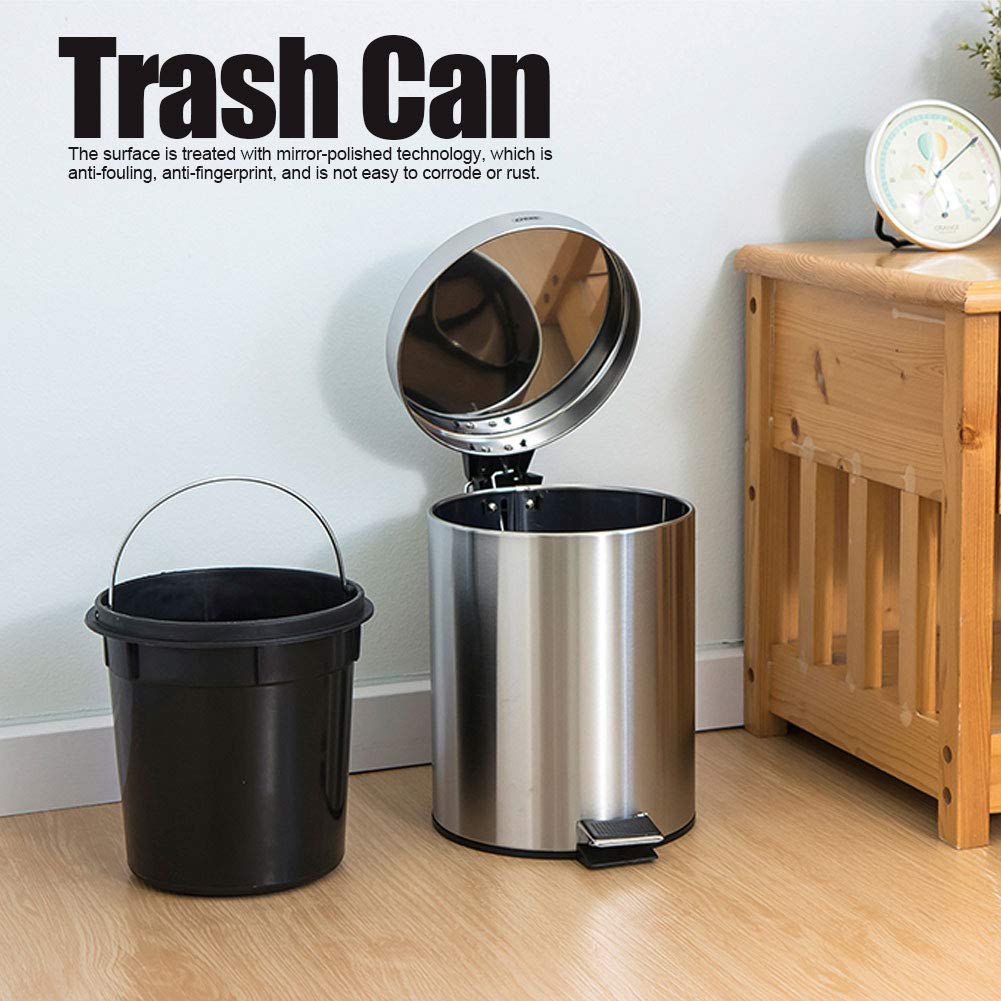 Hapivida 3L Stainless Steel Step Pedal Trash Can - Brushed Metal Kitchen Garbage Bin with Non-Slip Base, Durable Household Waste Bin for Home, Office & Bathroom (Silver) | Space-Saving & Odor-Controlling Design
