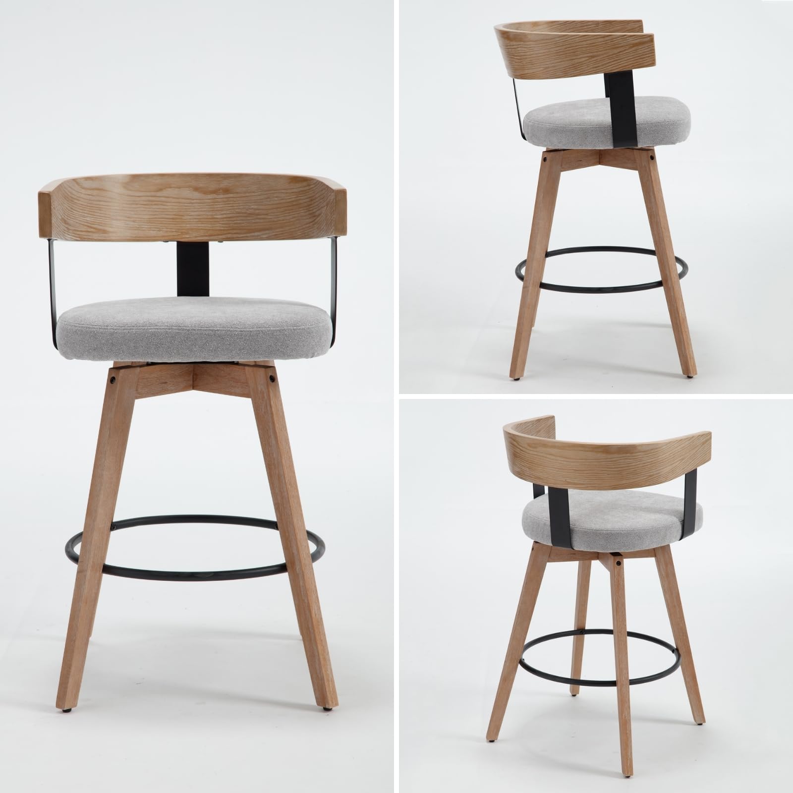 Modern Grey Linen Swivel Bar Stools Set of 3 - 26