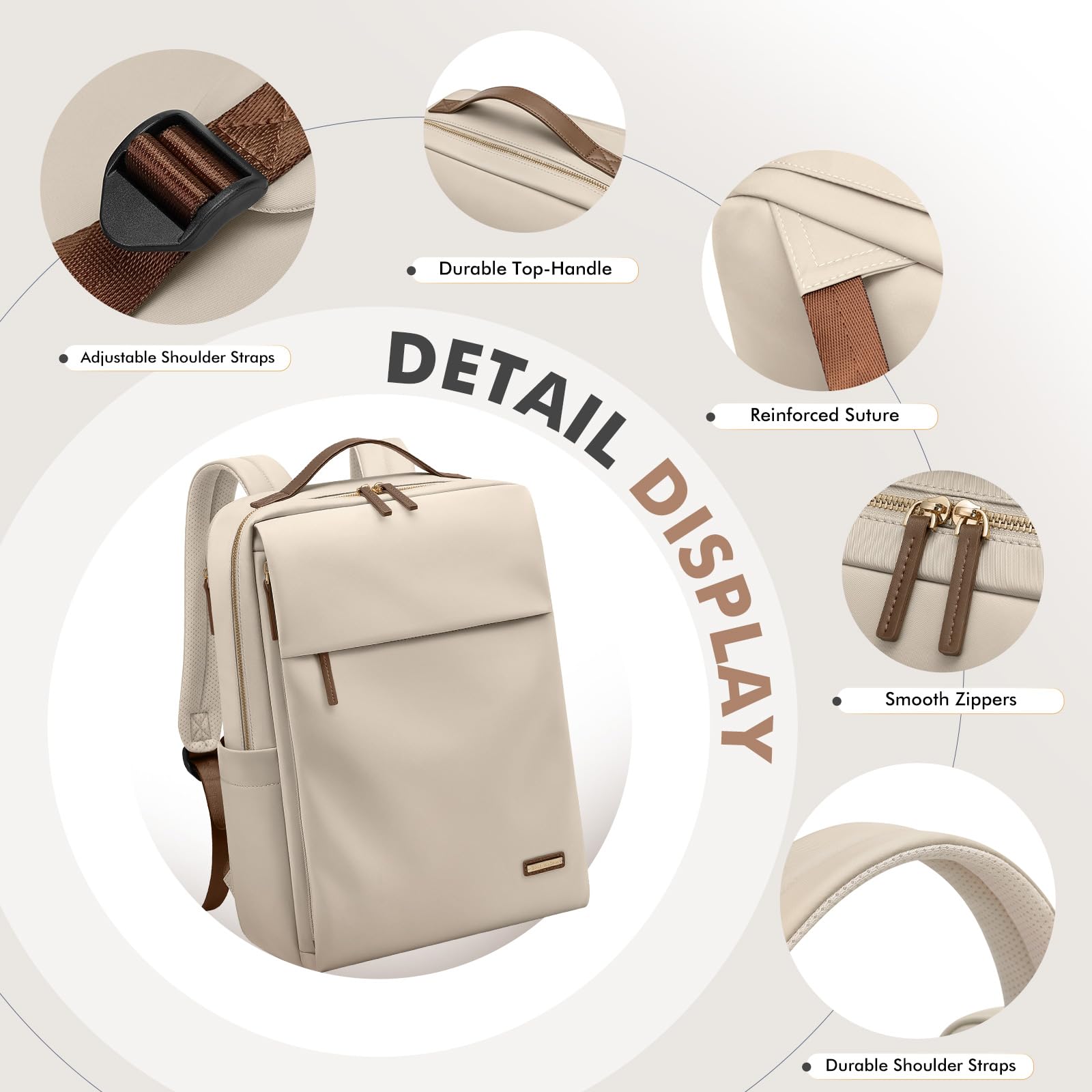 GOLF SUPAGS Women's Travel Laptop Backpack - Airline Approved 15.6 Inch Laptop Bag for Work, College & Travel - Multi-Functional Casual Daypack for Teachers, Nurses & Professionals (Apricot) - Perfect for Business Trips, Commuting & Daily Use