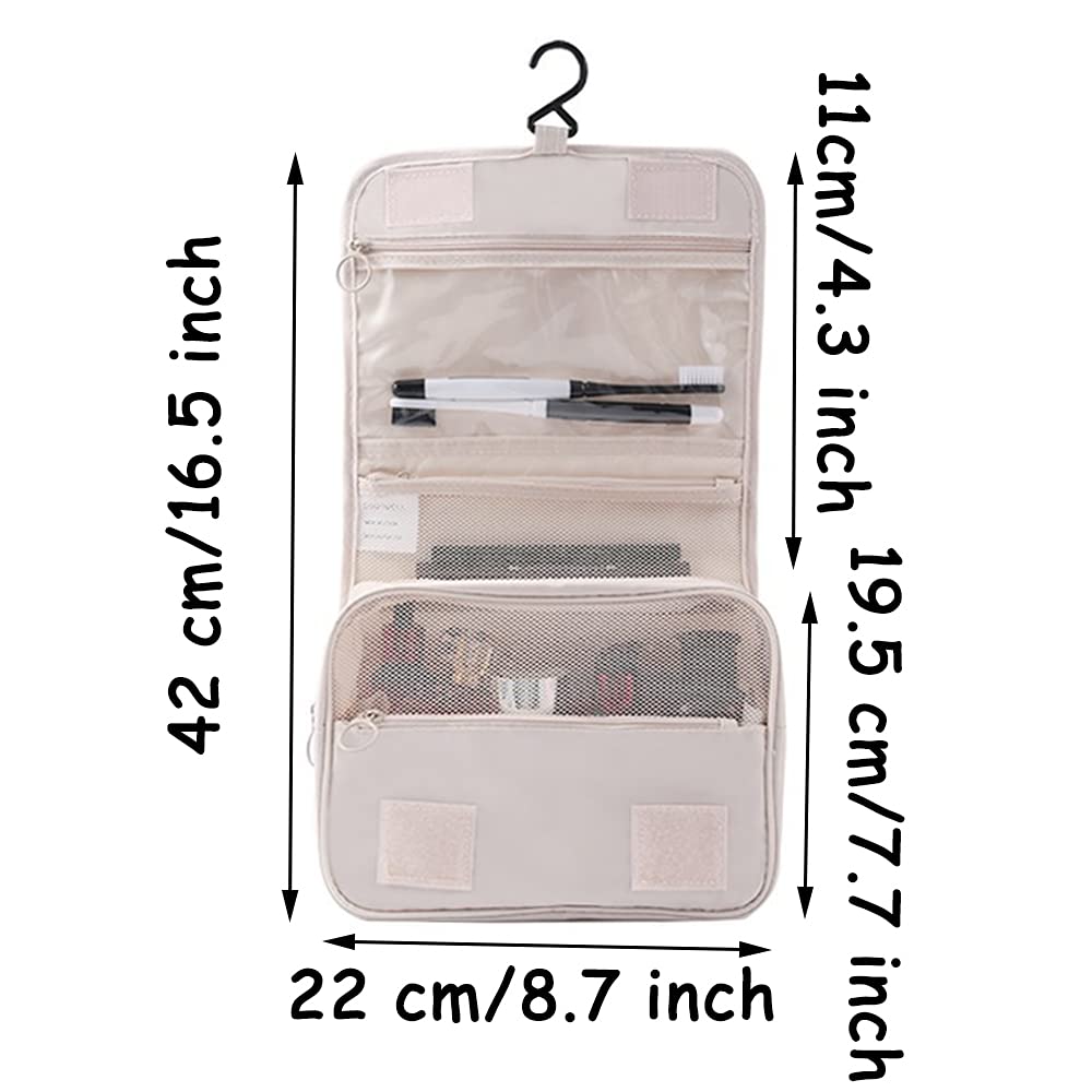 Waterproof Hanging Travel Toiletry Bag for Women - Foldable Cosmetic Organizer with Hanging Hook - Perfect for Business Trips, Vacations & Camping (Beige White) | Ideal for Bathrooms, Hotels & Outdoor Adventures