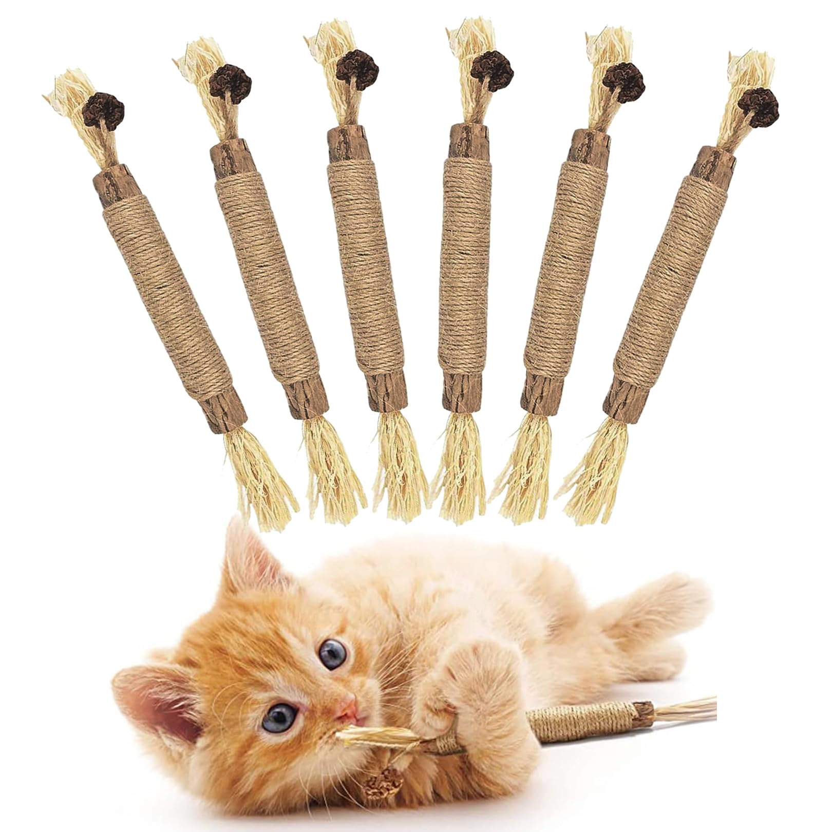 6 Pack Natural Silvervine Sticks for Kittens - Cat Teething Toys, Dental Chew Sticks for Teeth Cleaning, Catnip Chew Toys for Indoor Cats - Helps with Teething, Stress Relief & Oral Health (Great for Kittens & Adult Cats)
