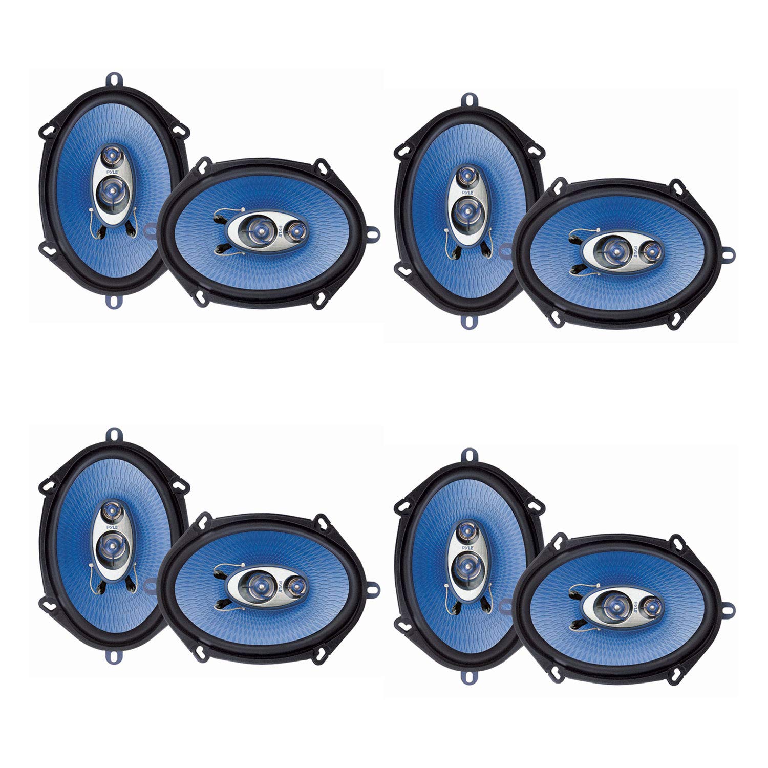Pyle PL573BL 5x7 Inch 6x8 Inch 300W Peak Power 3-Way Triaxial Car Stereo Speakers with Grille, Wires & Mounting Kit - Blue (8 Speakers) for Enhanced Vehicle Audio & Road Trip Sound System