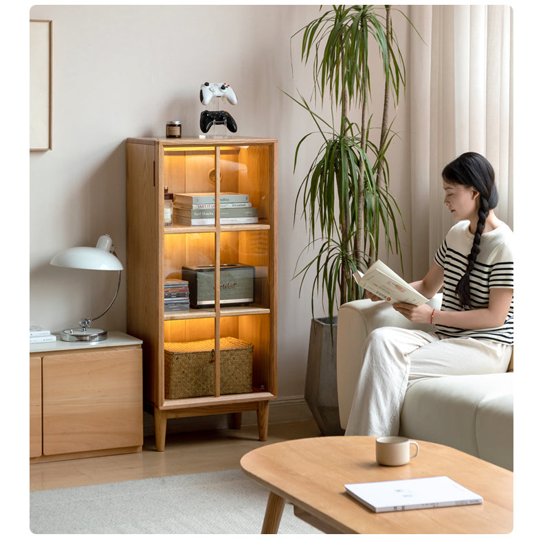 Solid Oak Wood Bookcase with Glass Doors - Stylish Storage for Books, Decor & Collectibles | Perfect for Living Room, Office & Library