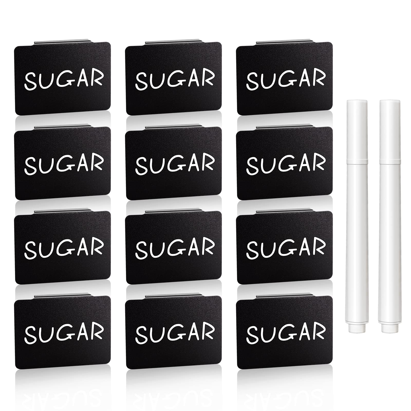 12-Piece Plastic Basket Label Clips with 2 White Chalk Markers - Durable Bin Clip Labels for Storage Boxes & Pantry Organization - Perfect for Kitchen, Office, and Home Storage Solutions