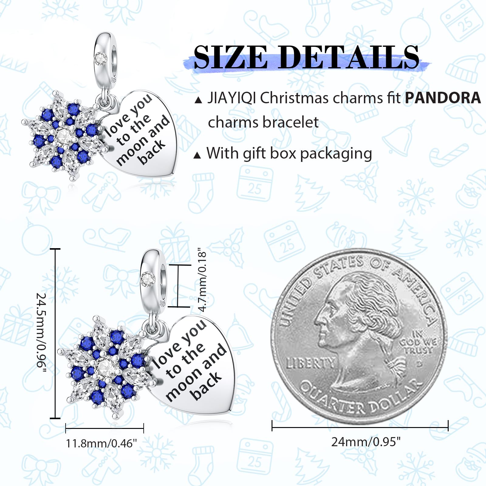 925 Sterling Silver Christmas Charm Bracelet for Women - Elegant Beaded Holiday Jewelry Gift for Christmas, Party & Special Occasions