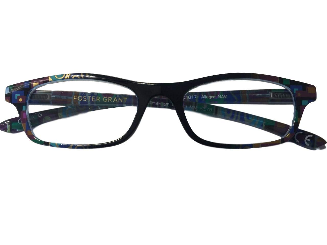 Foster Grant Allegra Navy +2.75 Strength Reading Glasses for Women & Men - Lightweight Comfort for Computer Work, Reading & Daily Use