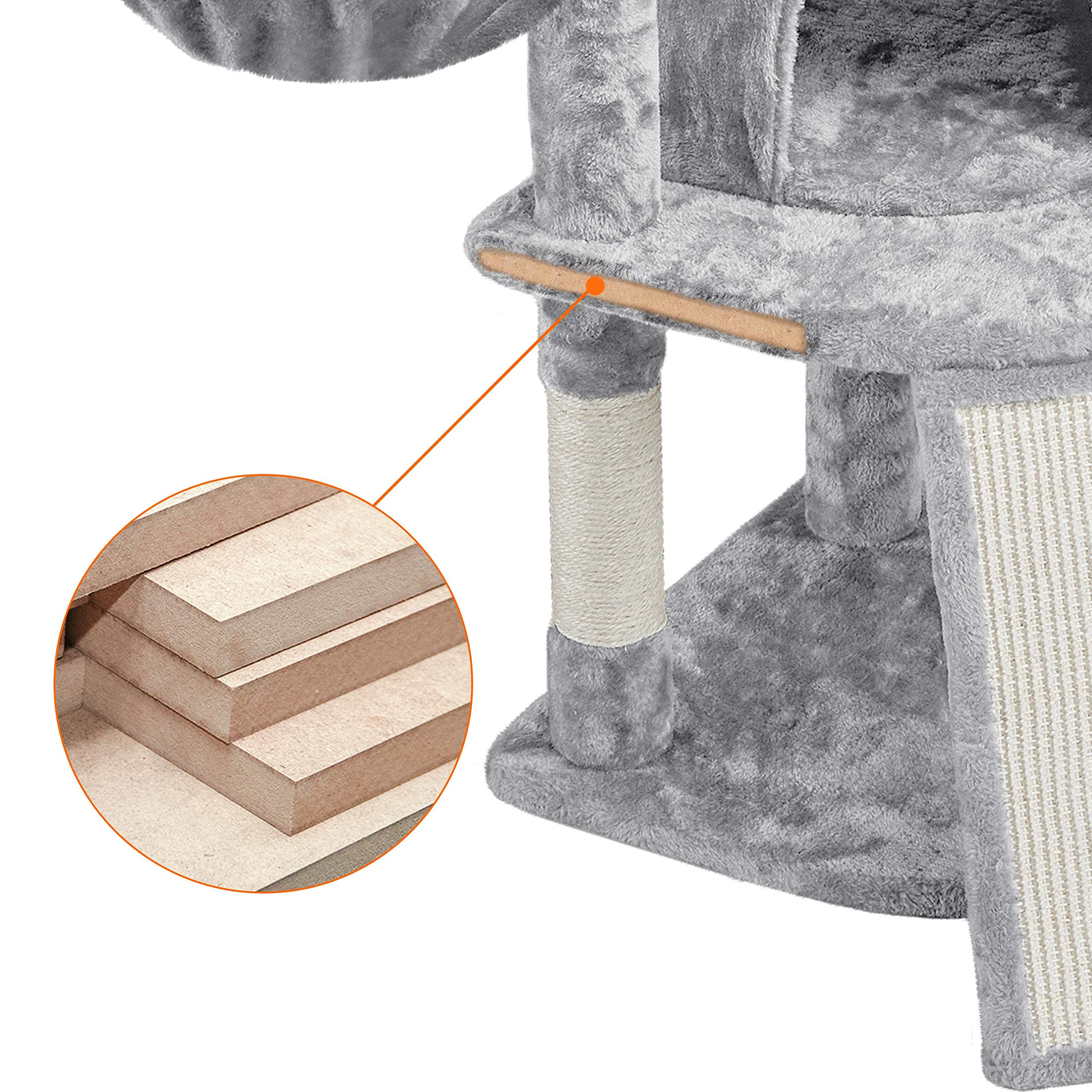 Topeakmart 42 Inch Cat Tree Tower for Indoor Cats - Multi-Level Cat Condo with Perch, Hammock & Scratching Posts - Durable Cat Activity Center & House in Light Gray - Perfect for Small Spaces & Playful Kittens