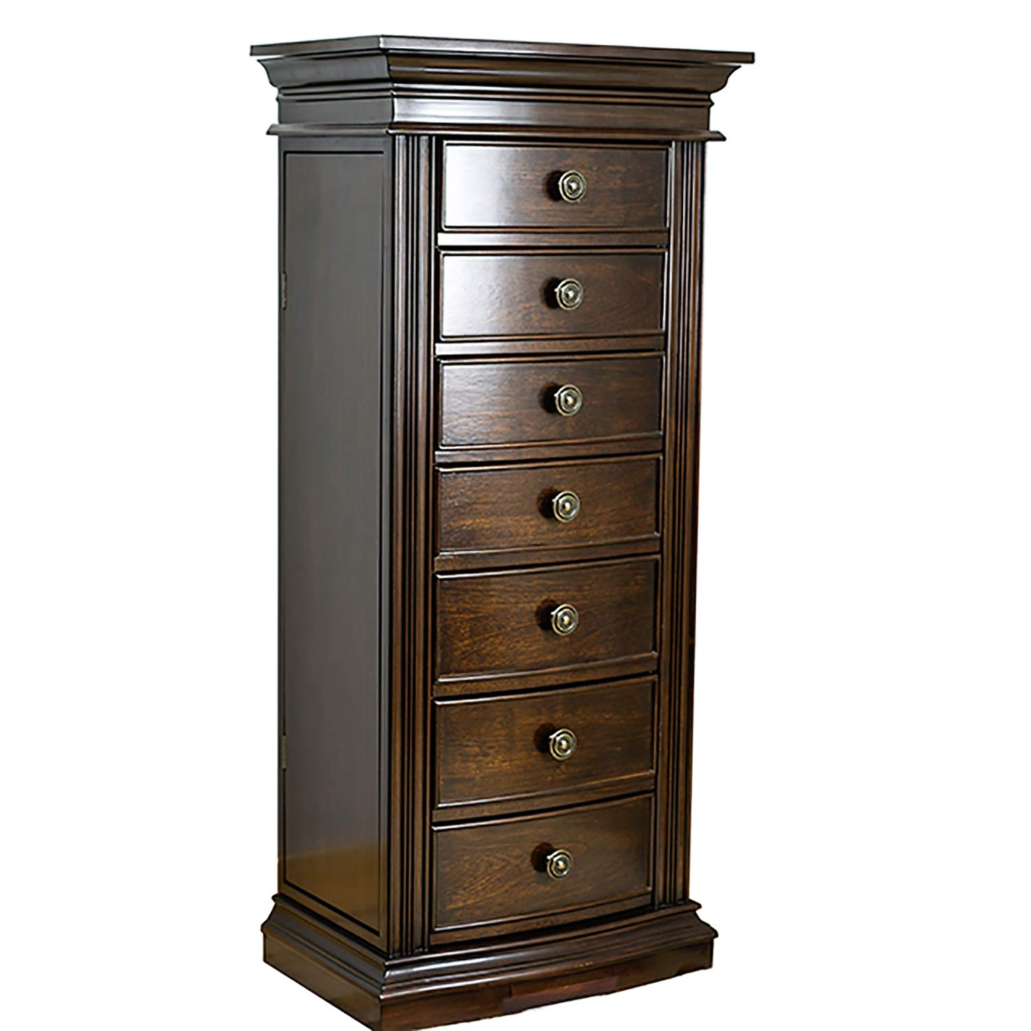 Lawson Standing Jewelry Armoire Cabinet - Walnut Wood Jewelry Storage Organizer with Flip Top Mirror, 2 Side Doors & 7 Drawers - Perfect for Necklaces, Earrings & Bracelets - Ideal for Bedroom, Dressing Room & Closet Organization