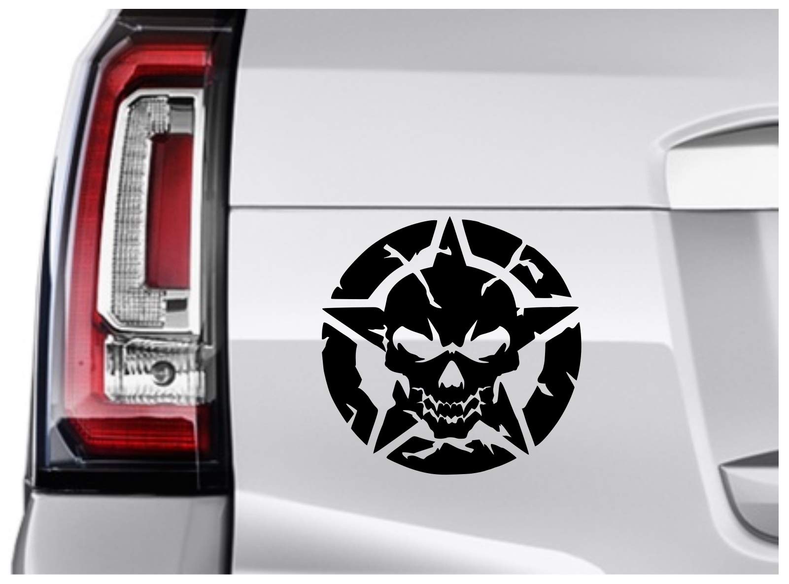 BLK Skull Head Oscar Mike Star Vinyl Decal Sticker - 5.5 Inch Black Car Truck SUV Van Window Wall Laptop Graphic (URI730-B) - Perfect for Military Support, Vehicle Customization & Home Decor