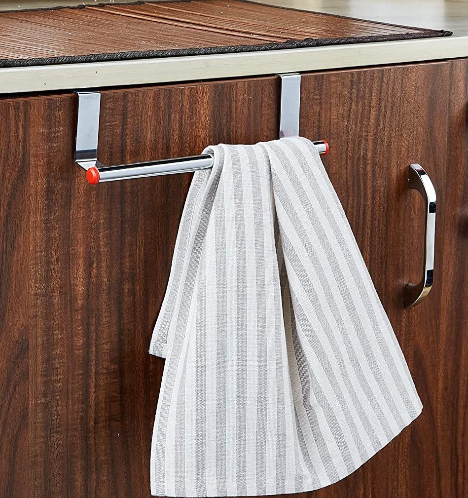 Mziart Stainless Steel Over Cabinet Door Kitchen Towel Holder - 23cm Towel Bar & Hanger for Bathroom, Pantry, or Laundry Room Organization