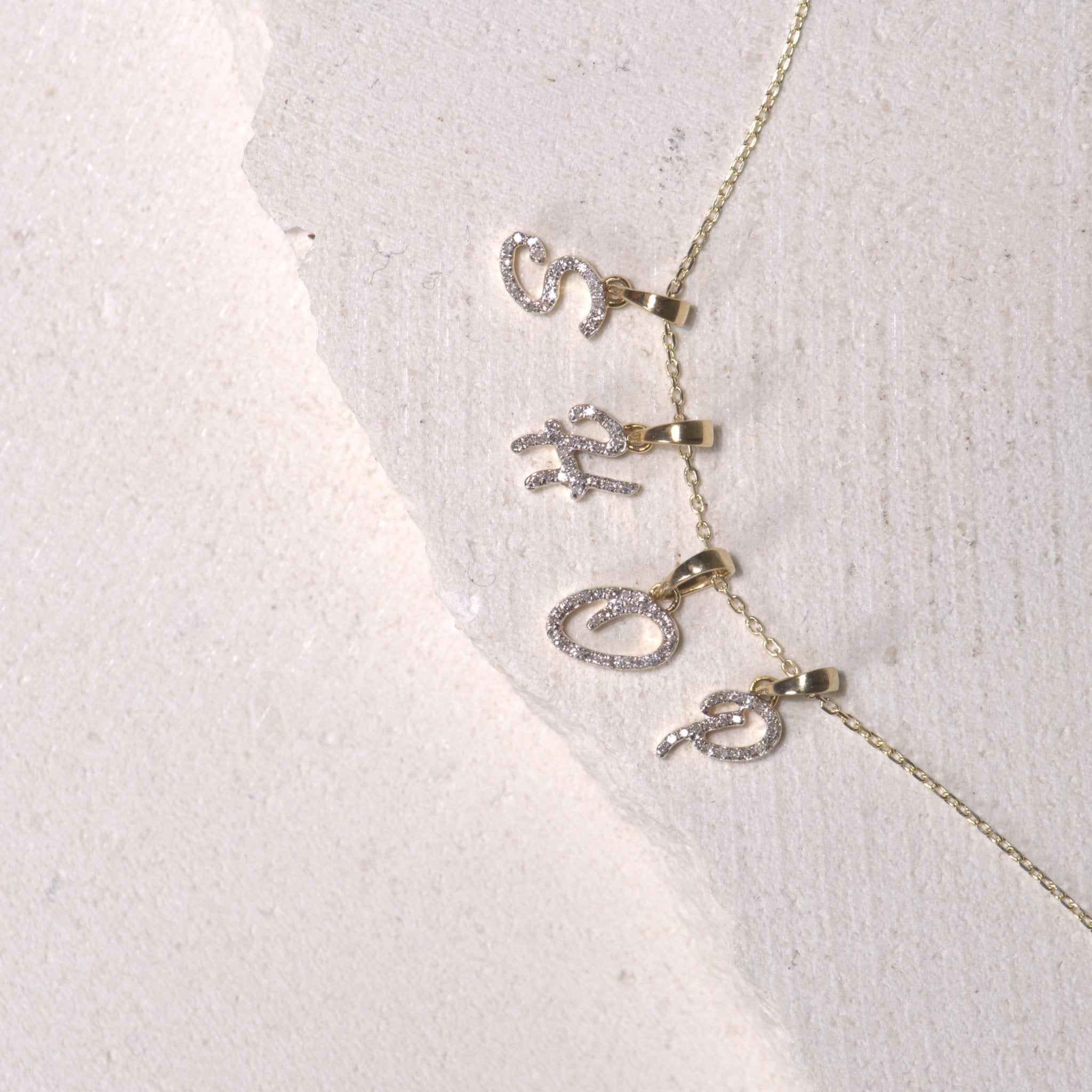 14K Solid Yellow Gold Cursive Diamond Initial Necklace - Personalized Name Jewelry for Women, Gift for Her, Birthday, Anniversary, Valentine's Day
