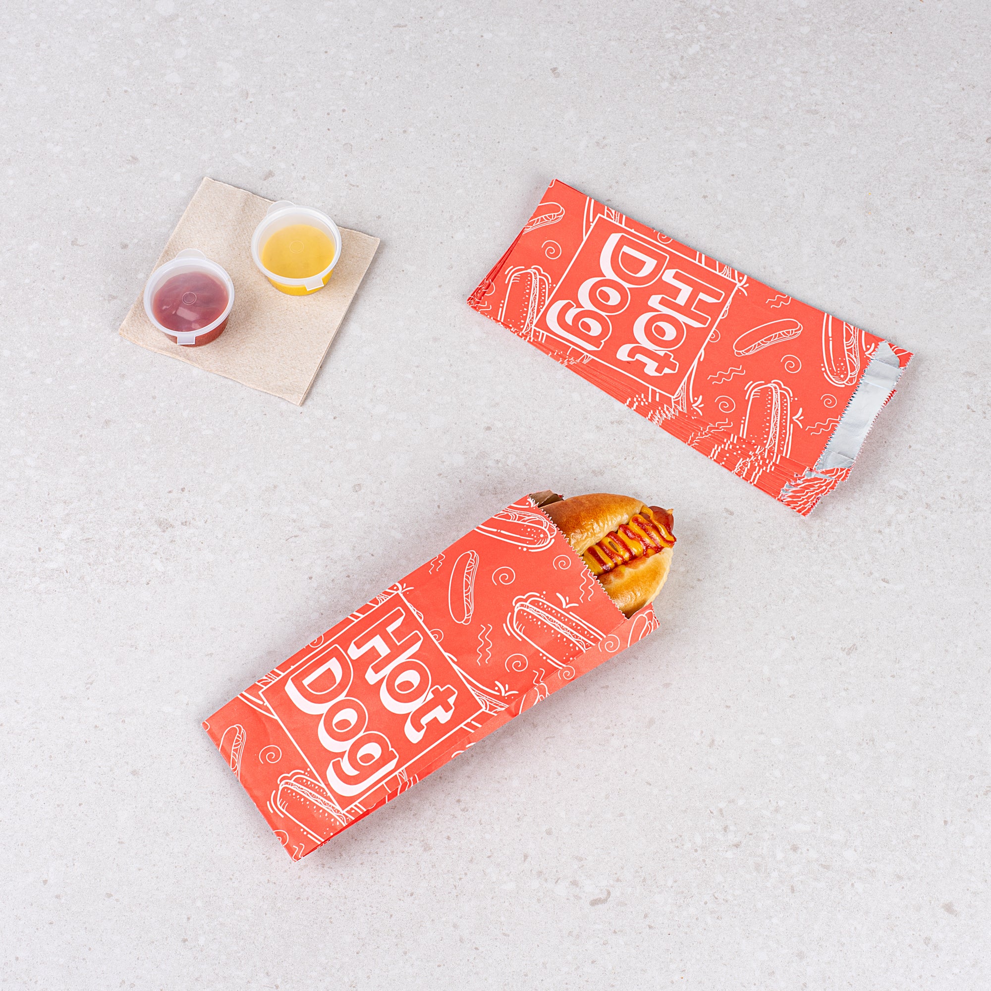 Red Printed Small Hot Dog Foil Bags - 3.75