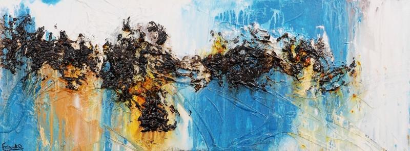 160cm x 60cm Blue and Sienna Abstract Canvas Painting - Modern Wall Art for Living Room, Bedroom & Office Decor