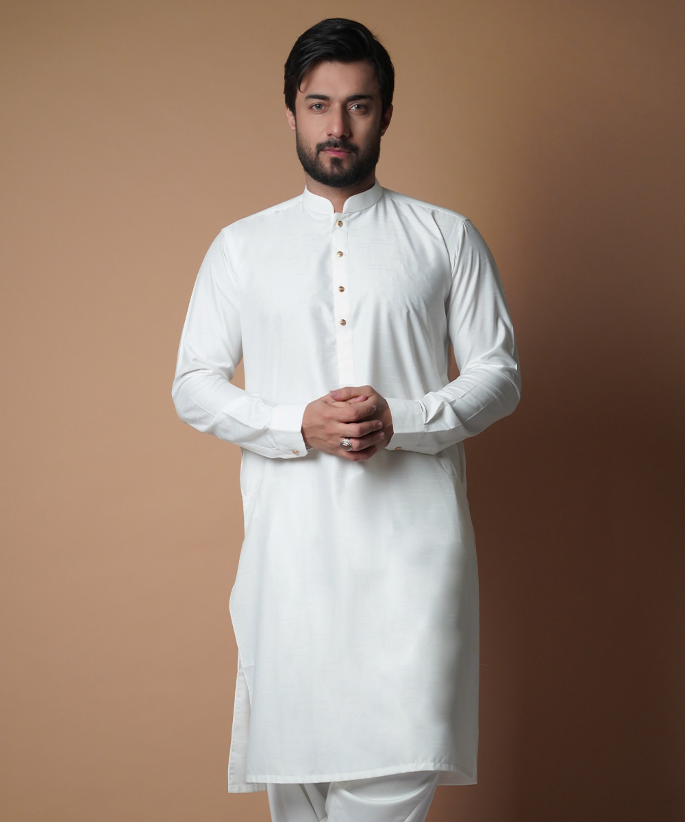 Elegant Ivory Textured Shalwar Kameez - Traditional Pakistani Outfit for Women | Perfect for Weddings, Festivals & Special Occasions