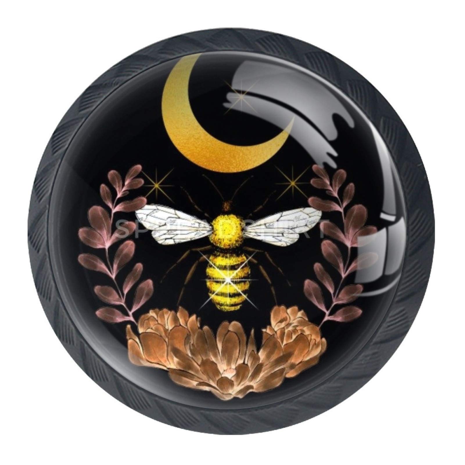 4 Pcs Honey Moon Bee Crystal Glass Cabinet Knobs - 30mm Drawer Handles for Kitchen Cabinets, Dresser, Cupboard & Wardrobe - Elegant Home Decor Upgrade for Bedroom, Bathroom & Living Room Furniture
