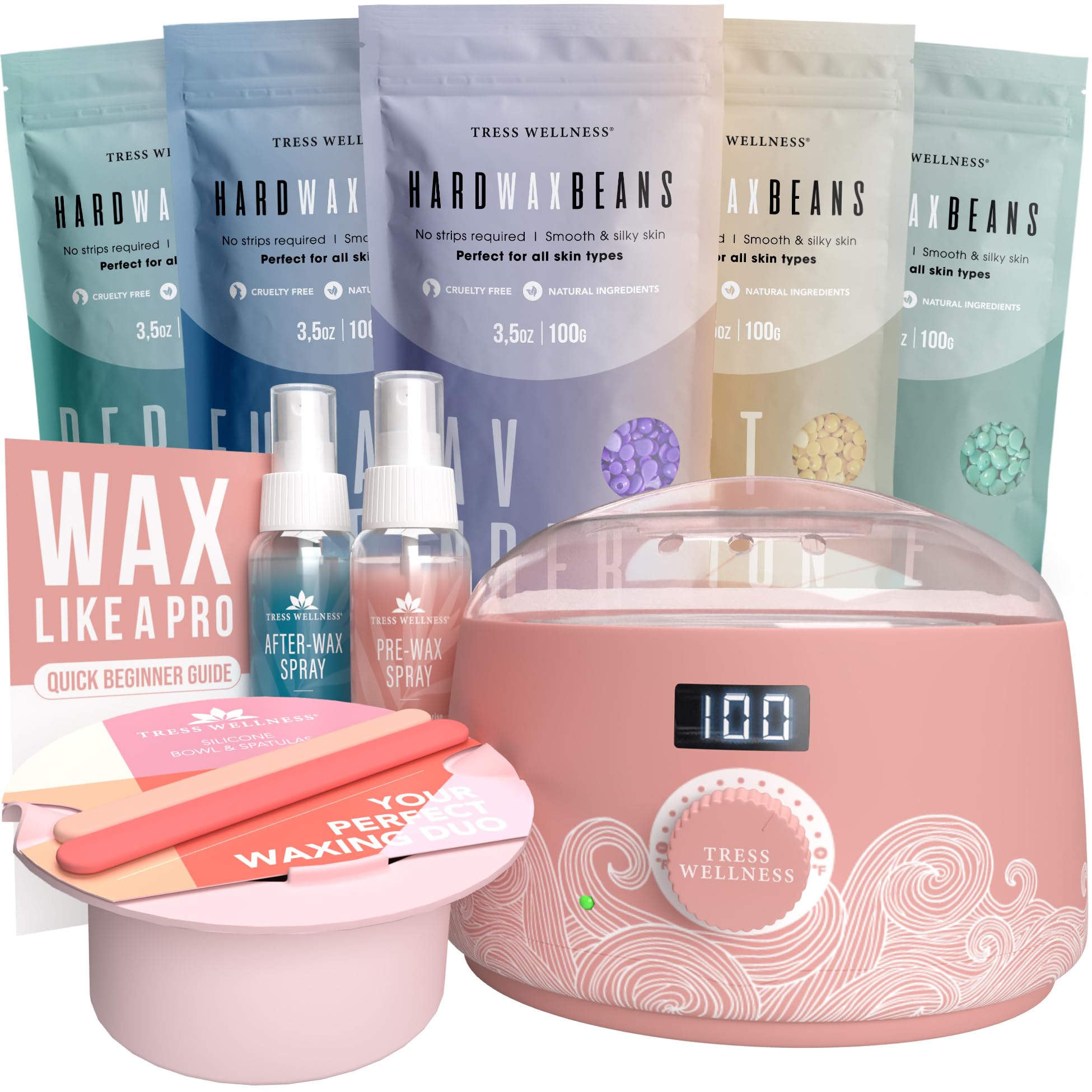 Tress Wellness Dusty Pink Wax Warmer Kit with Pink Wax Melting Bowl - Aromatherapy Wax Melter for Home Spa, Relaxation & Gift Giving