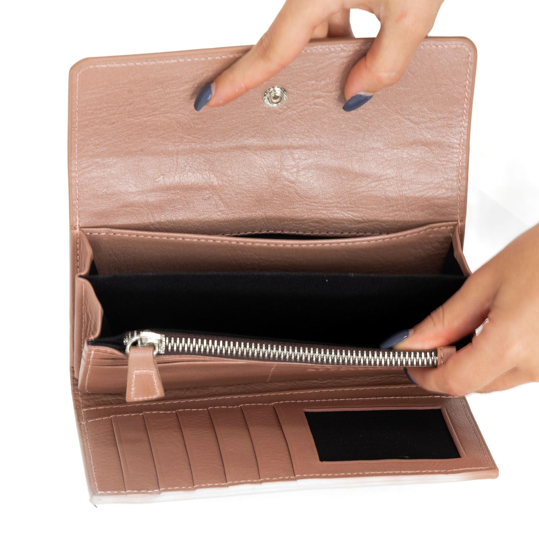 Mauzari Geneva Women's Tooled Leather Wallet - Genuine Leather RFID Blocking Bifold Wallet for Women (Blush Pink) - Perfect for Everyday Use, Travel & Gift Giving
