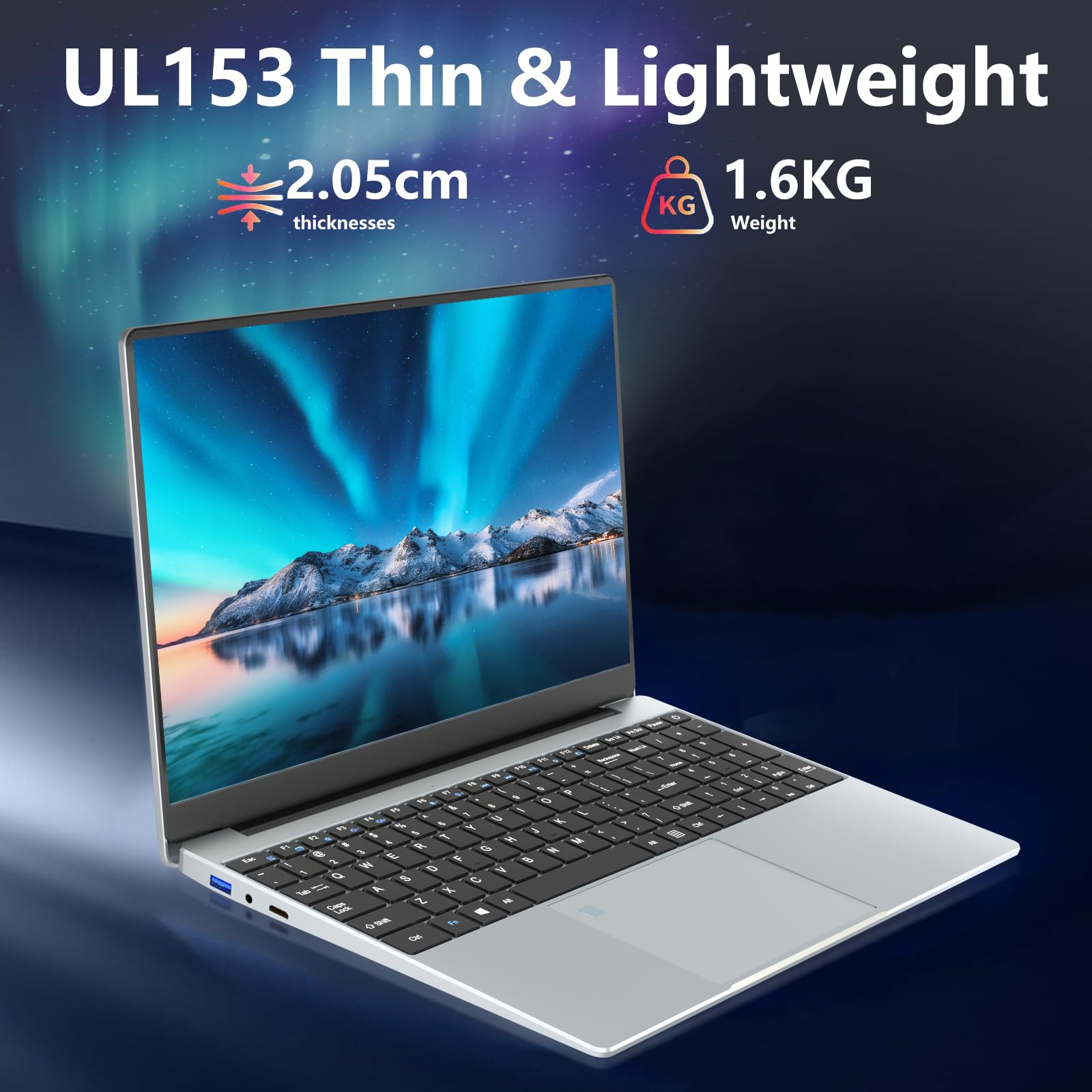 15.6 Inch Gaming Laptop with 16GB RAM & 512GB SSD - Intel N5095 Processor, 180° Hinge, Backlit Keyboard & Fingerprint Unlock - 1920x1080 FHD IPS Display - Perfect for Work, School & Entertainment