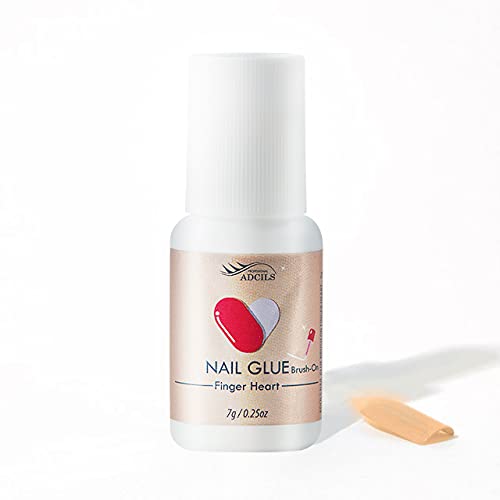 ADCILS PROFESSIONAL Nail Brush-On Fingerheart Glue 0.25oz / 7g - Long Lasting Nail Adhesive for Fake Nails & Press-On Nails, Super Strong Bonding Glue for Nail Tips - Perfect for Salon, Home Manicures & Nail Extensions
