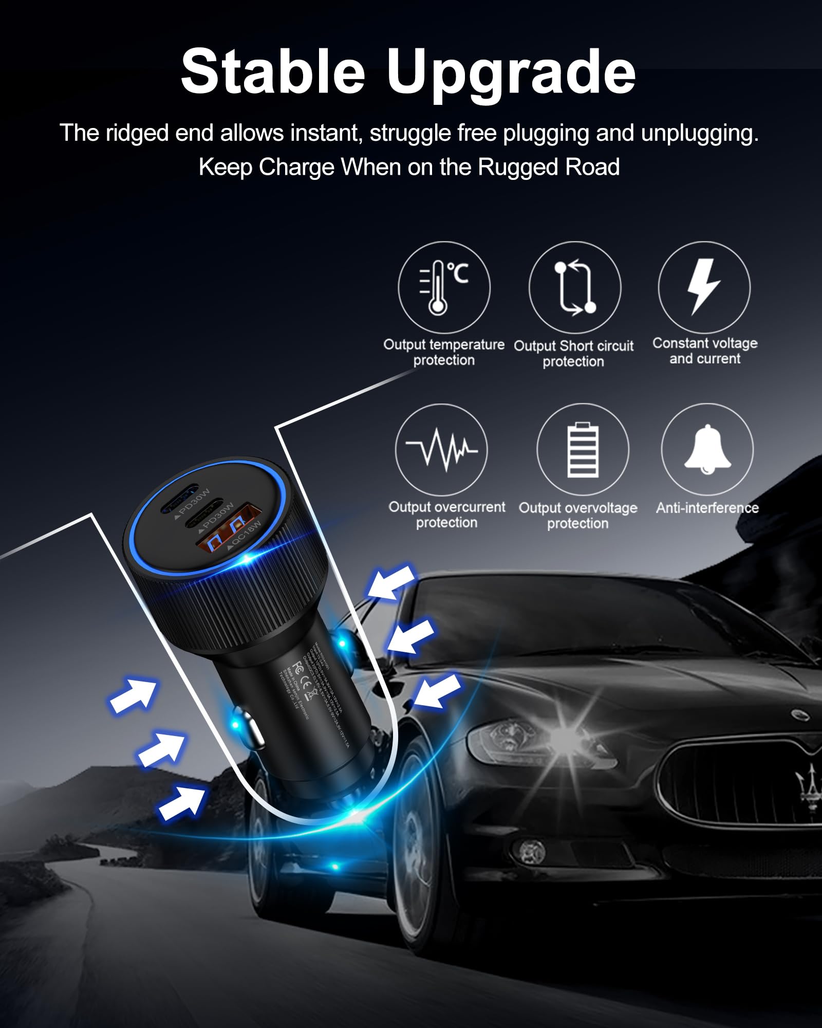 78W Fast USB C Car Charger Adapter - 3-Port USB A & C Cigarette Lighter Phone Charger for iPhone 16 Pro Max/16/15/14/13/12/11, Galaxy A16/A15/A14/A56/A55/A34, Pixel 9 Pro/8 - Quick Charge for Road Trips & Daily Commutes