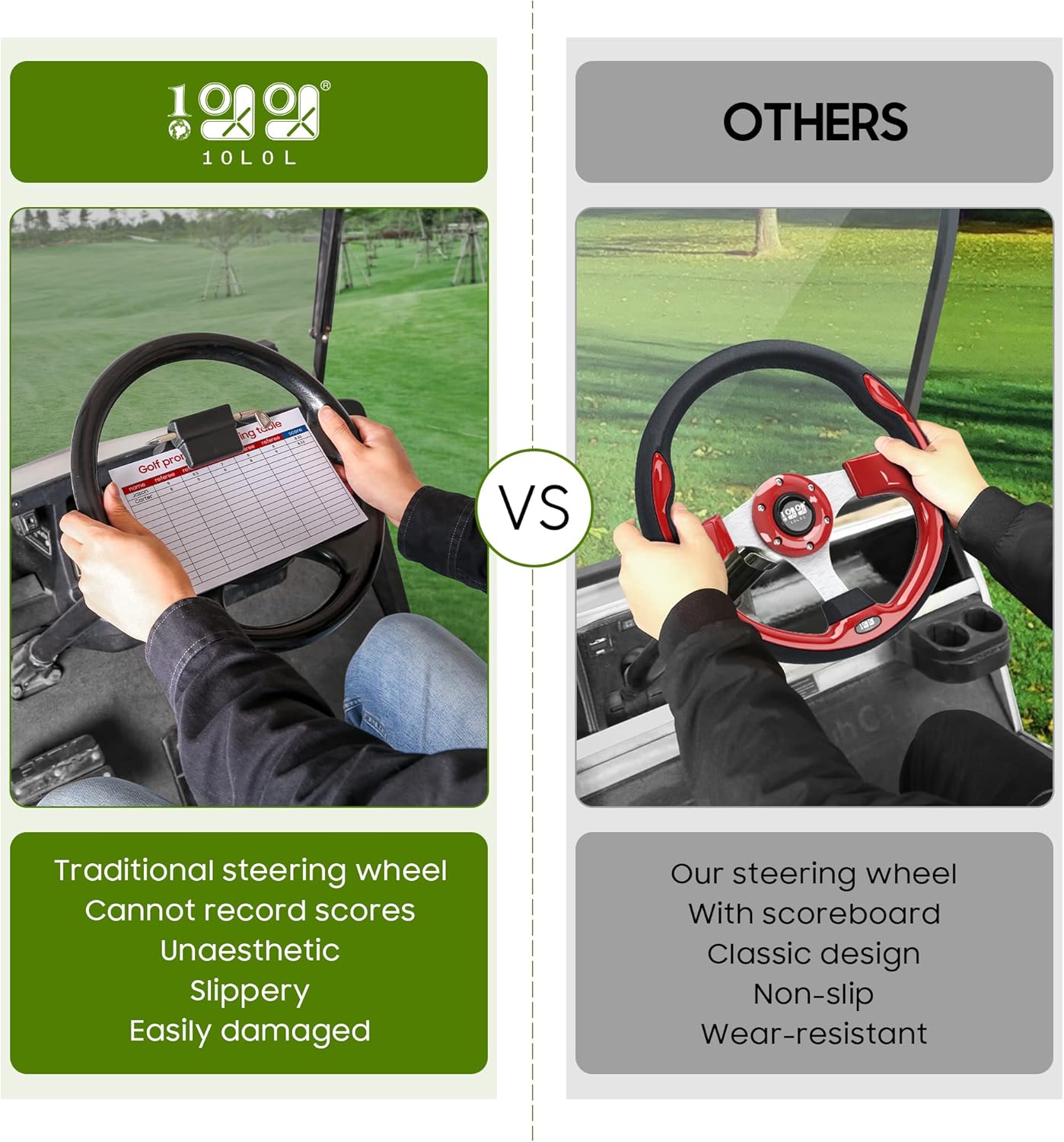 Premium Golf Cart Steering Wheel with Scorecard Holder & Pen Holder - Compatible with Club Car Precedent 10L0L - Perfect for Golfers & Course Maintenance