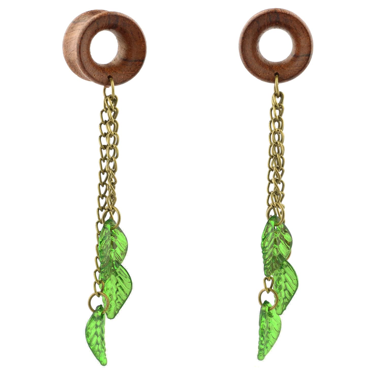 8mm-22mm Green Leaf Wood Dangle Ear Gauges - Natural Wooden Flesh Tunnel Plugs & Statement Earrings for Stretching - Boho Chic Jewelry for Women & Men, Perfect for Parties, Festivals & Everyday Wear