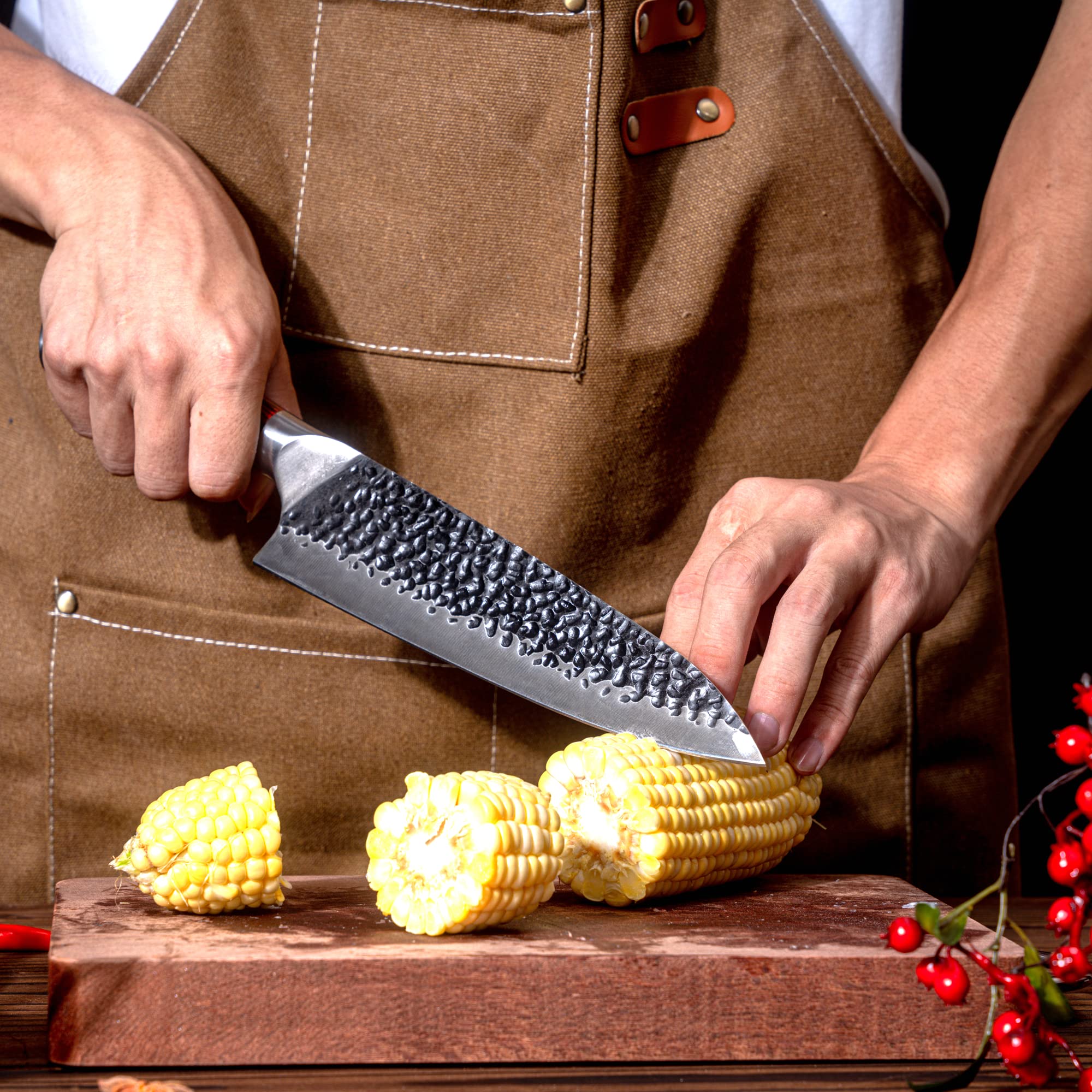 8 Inch Japanese Chef Knife - Ultra Sharp High Carbon Steel Kitchen Knife for Meat, Vegetables, Fruits & Seafood - Professional Cooking Knife with Ergonomic Handle for Home & Restaurant Use - Perfect for Slicing, Dicing and Food Prep