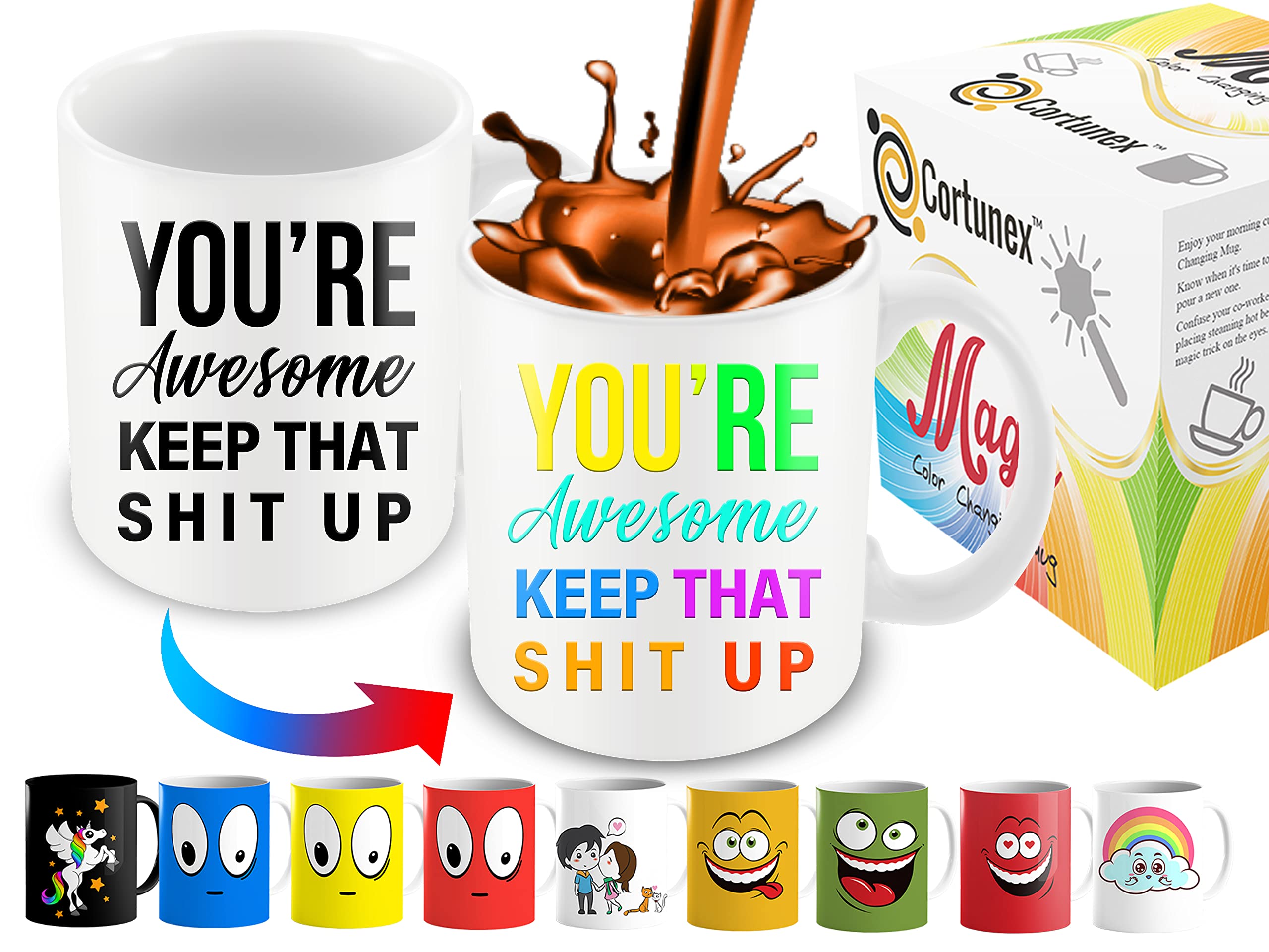 11oz Heat Sensitive Color Changing Coffee Mug - Funny 'You're Awesome Keep That Up' Ceramic Cup - Perfect Gift for Men, Women & Coffee Lovers - White Tea Mug for Office, Home & Gifts