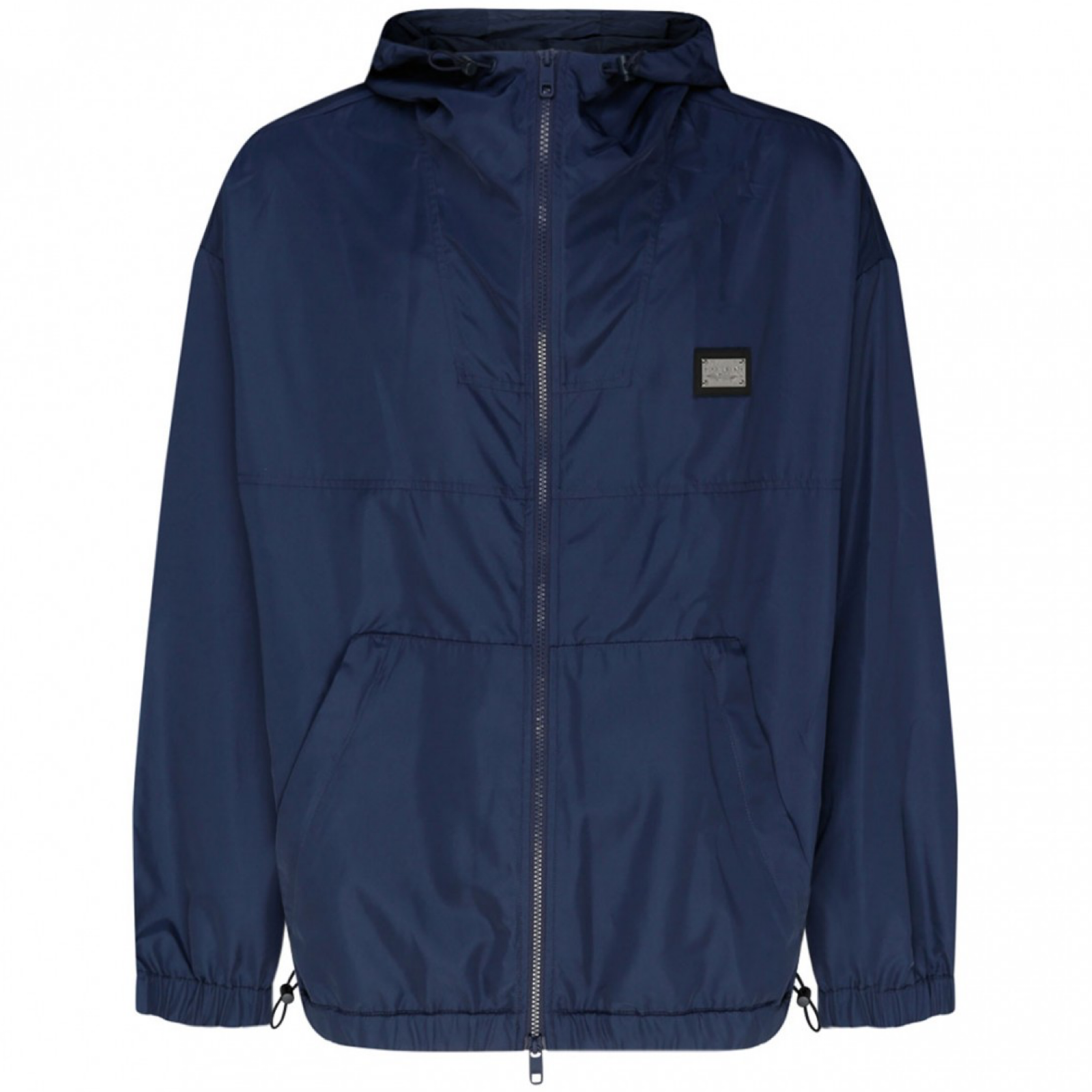 Dolce & Gabbana Men's Navy Blue Plaque Hooded Windbreaker Jacket - Lightweight Waterproof Outdoor Coat for Running, Hiking & Travel