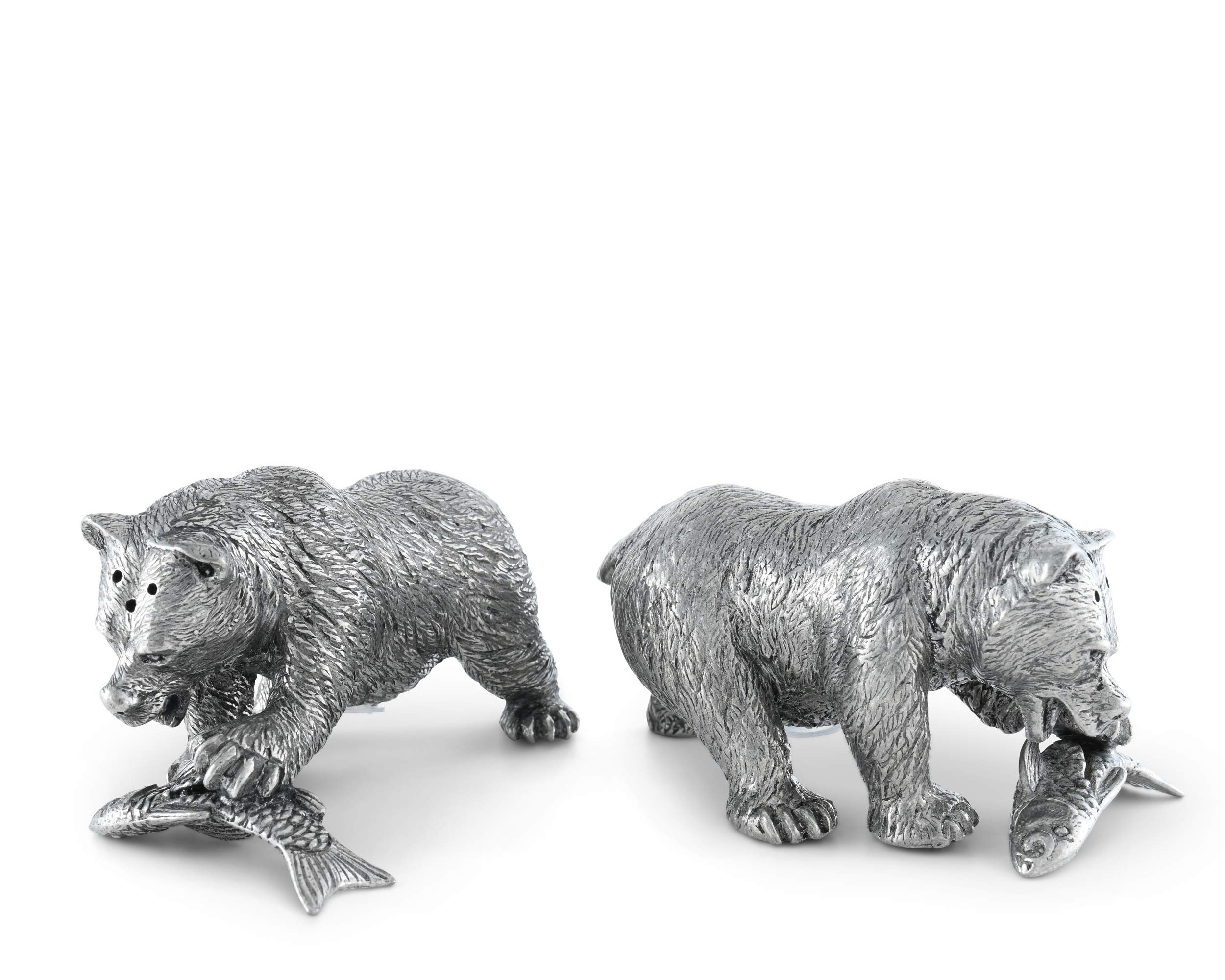 Fishing Bear Salt and Pepper Shaker Set - 2 Inch Tall Pewter Metal Wildlife Design by Vagabond House | Perfect for Camping, Cabin Decor & Outdoor Enthusiasts