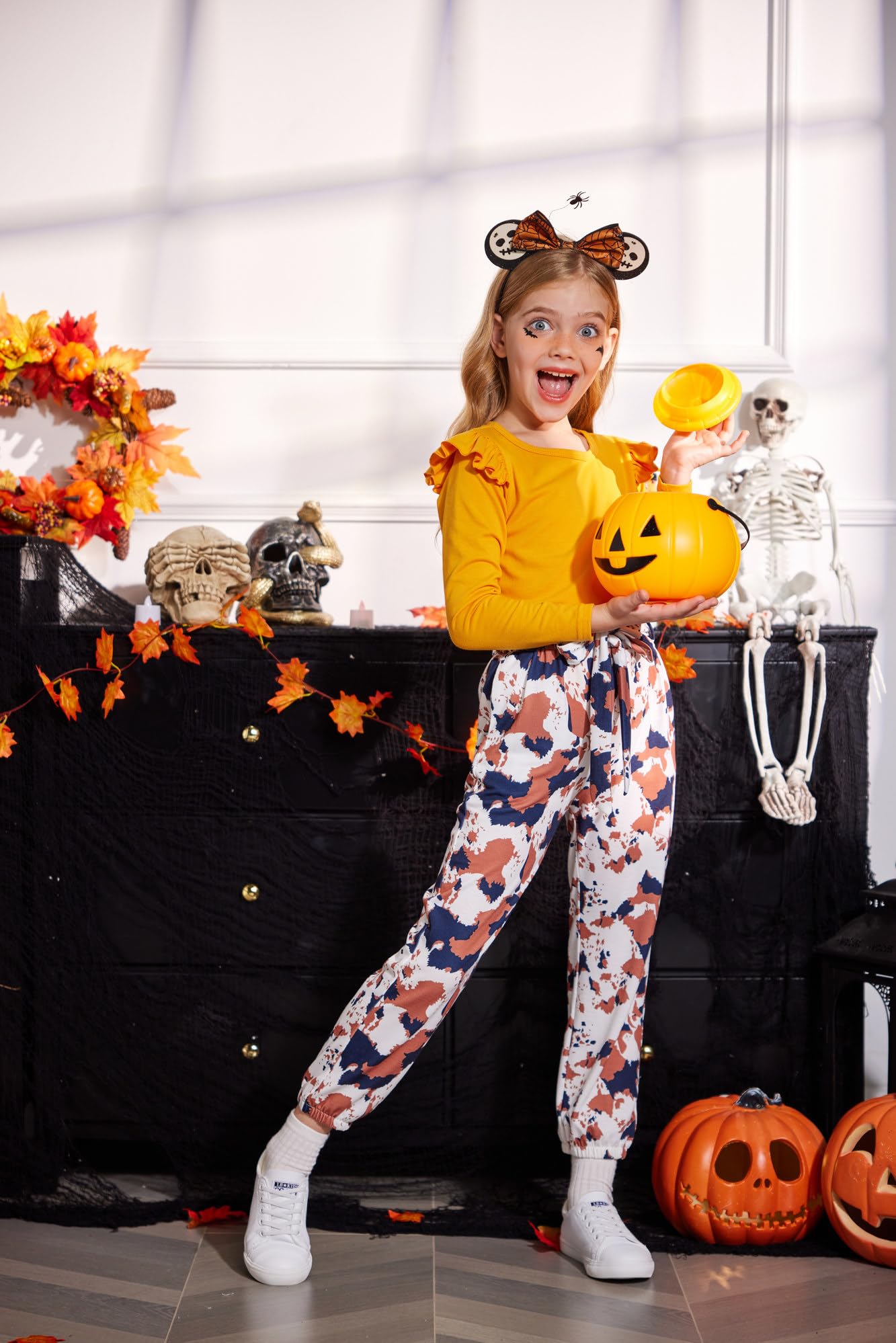 Arshiner Toddler Girl Fall Outfits - Ruffle Tops & Floral Pants Set with Headband, Kids Joggers Outfit 3T-12Y - Perfect for Playdates, Preschool & Family Photos