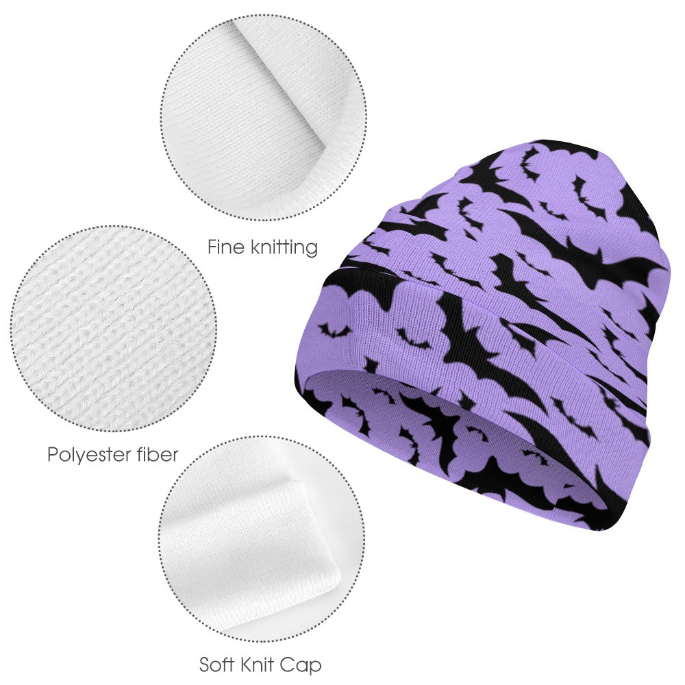 Stylish Purple Beanie with Bat Design - Cozy Winter Hat for Men & Women - Perfect for Halloween, Outdoor Activities & Casual Wear
