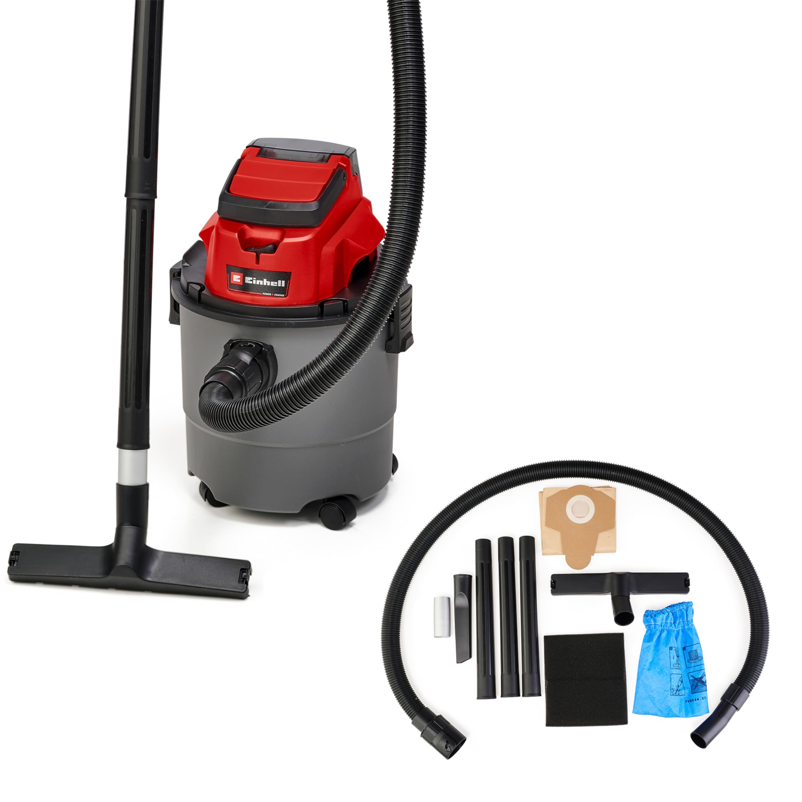 Einhell TC-VC 18/15 Li-Solo Cordless Wet/Dry Vacuum Cleaner - 18V, 15L Capacity, 80 mbar Suction, 150cm Hose, Blower Function (Battery & Charger Not Included) - Ideal for Home, Garage, Workshop, and DIY Cleaning Projects
