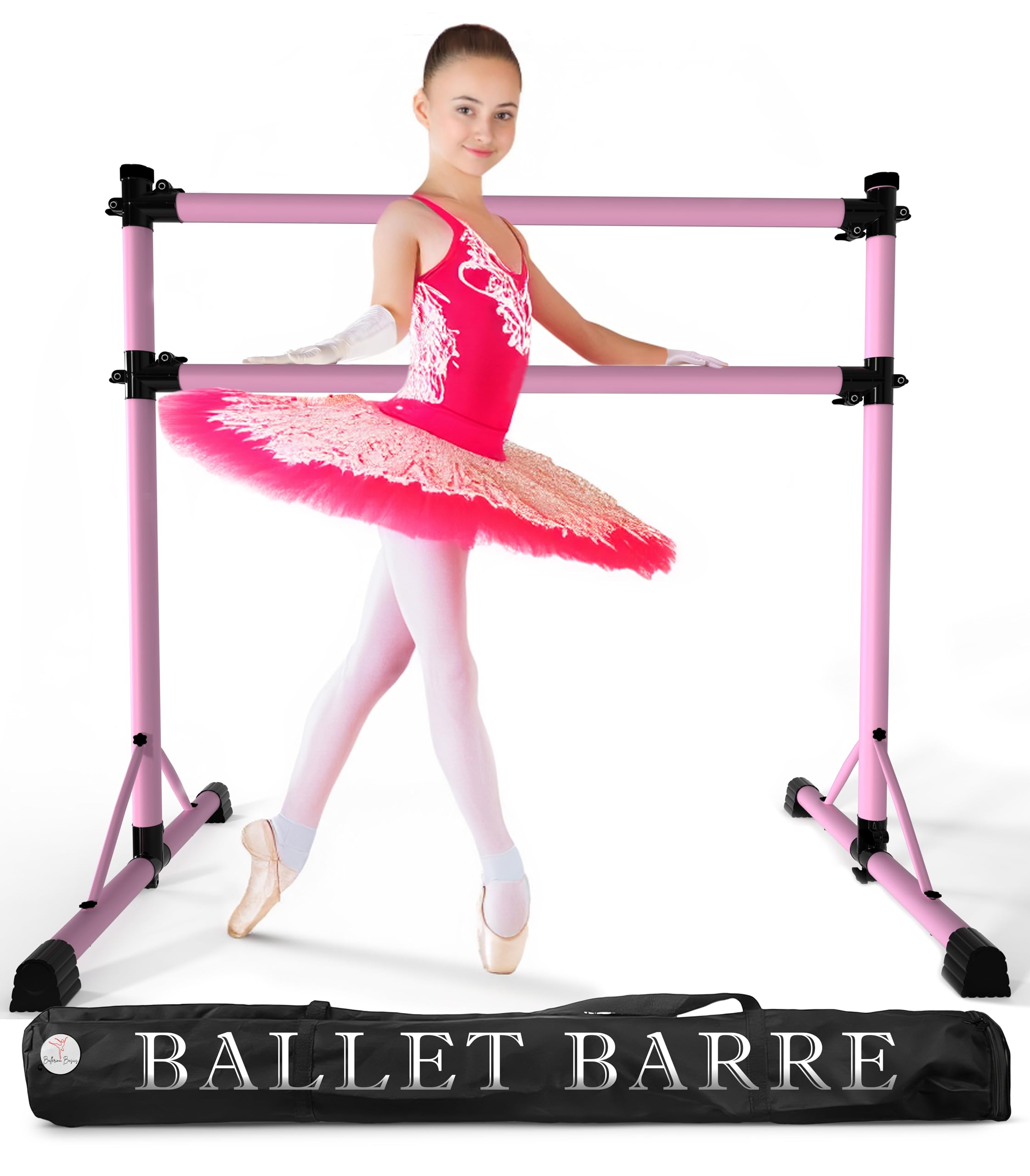4 Ft Adjustable Steel Double Ballet Barre with Carry Bag & Beginner Guide - Portable Anti-Wobble Dance Bar for Home, Gym, Studio Practice | Perfect for Ballet Training, Stretching & Dance Exercises