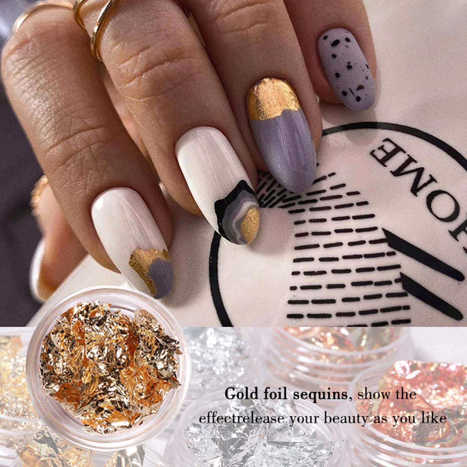 Zhangxi 12 Boxes Gold Silver Copper Foil Tinsel Paillette Nail Glitter - Metallic Nail Art Decorations for DIY Manicure & Nail Design | Perfect for Parties, Weddings & Special Occasions