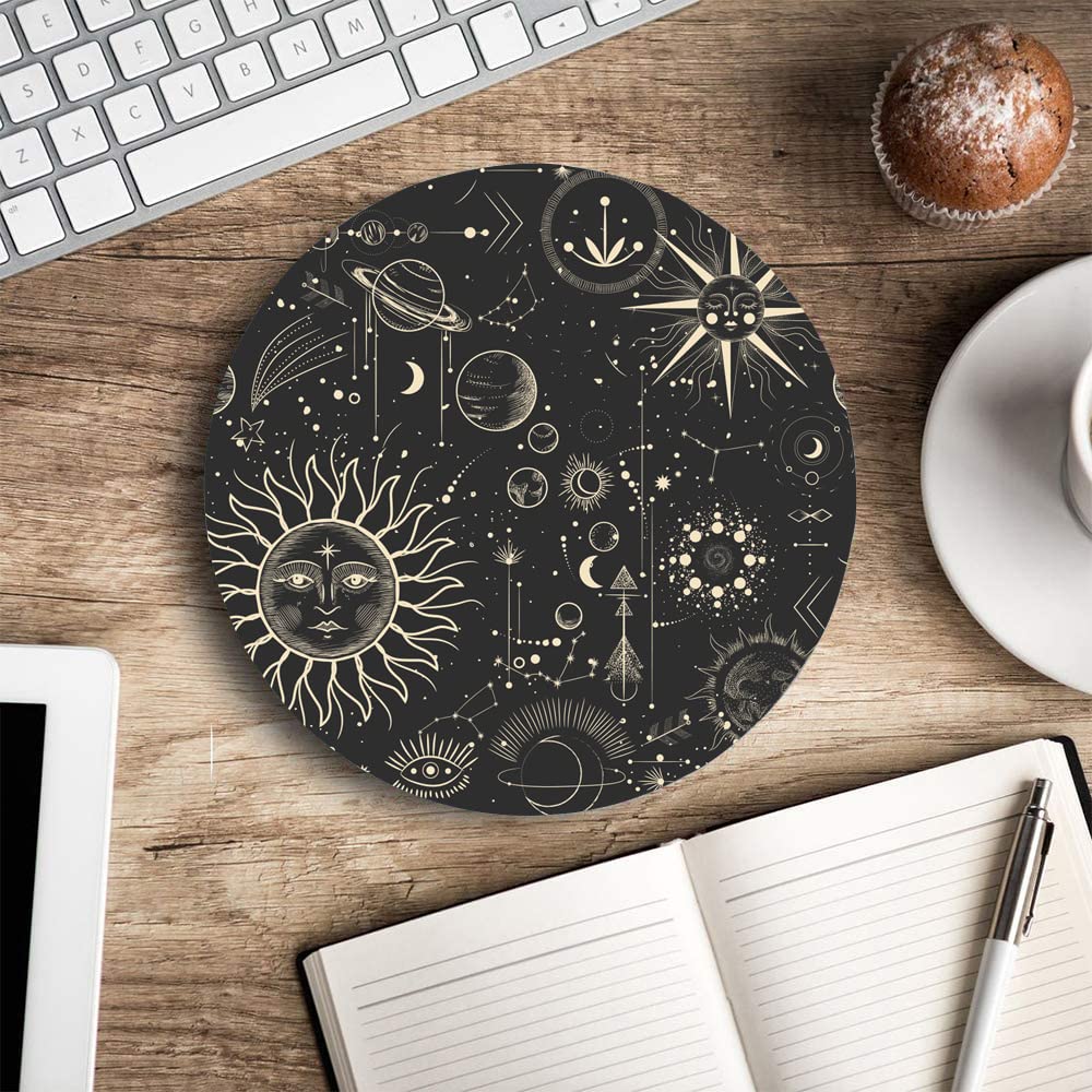 Celestial Sun and Moon Gaming Mouse Pad - Non-Slip Rubber Base, Washable Lycra Cloth Surface for Wireless Mouse - Perfect for Office, Gaming & Home Computer Use