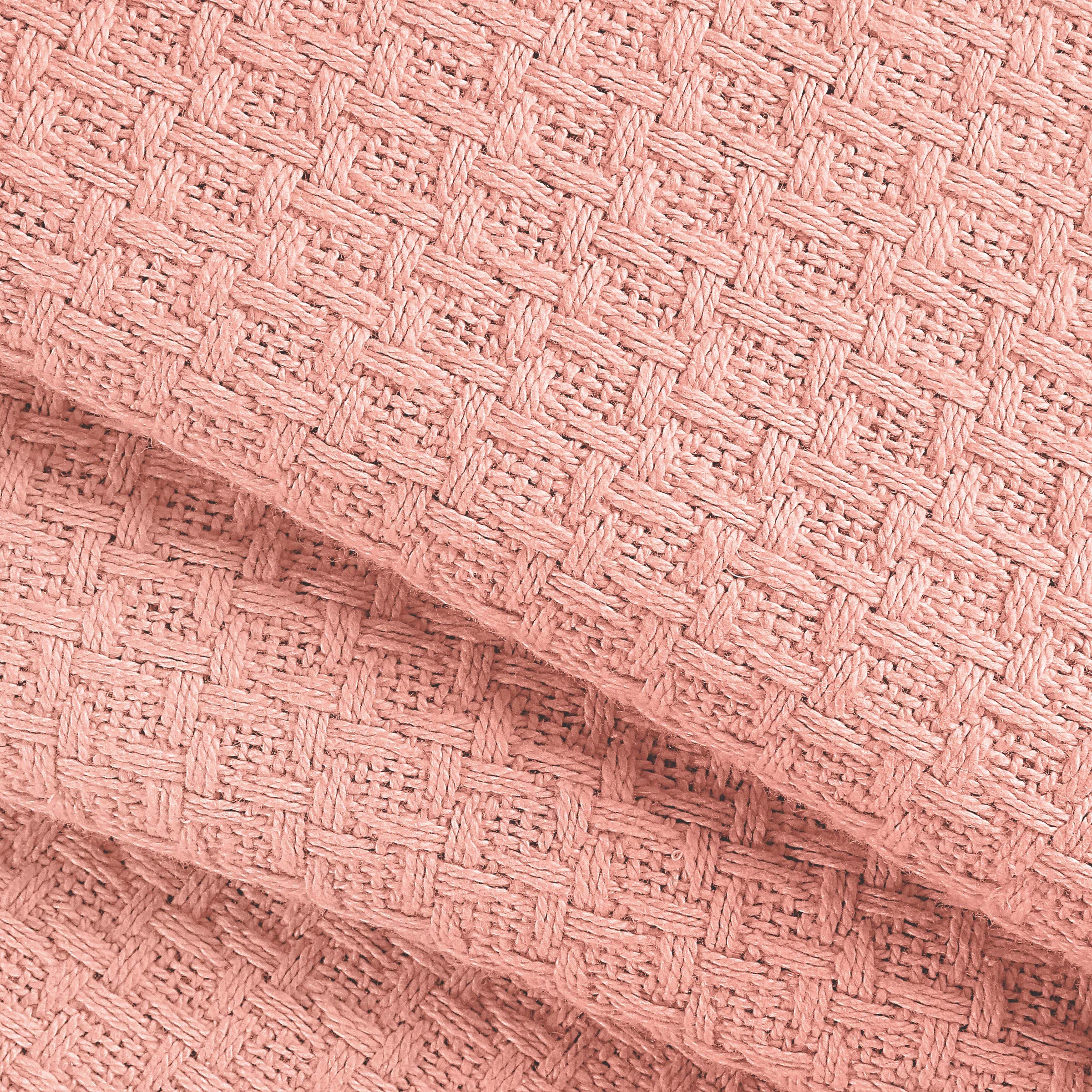 BELIZZI HOME 100% Cotton King Size Thermal Blanket - Breathable All Season Bed Blanket for Layering - Soft Peach Blanket for Bedroom, Living Room & Guest Room Comfort