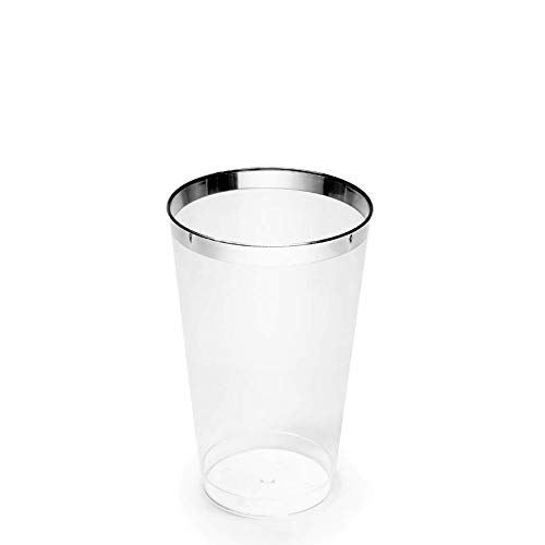 100 Pack 12 oz Disposable Plastic Tumbler Cups - Clear with Silver Rim for Weddings, Parties & Events - Perfect for Cocktails, Iced Coffee & Beverages