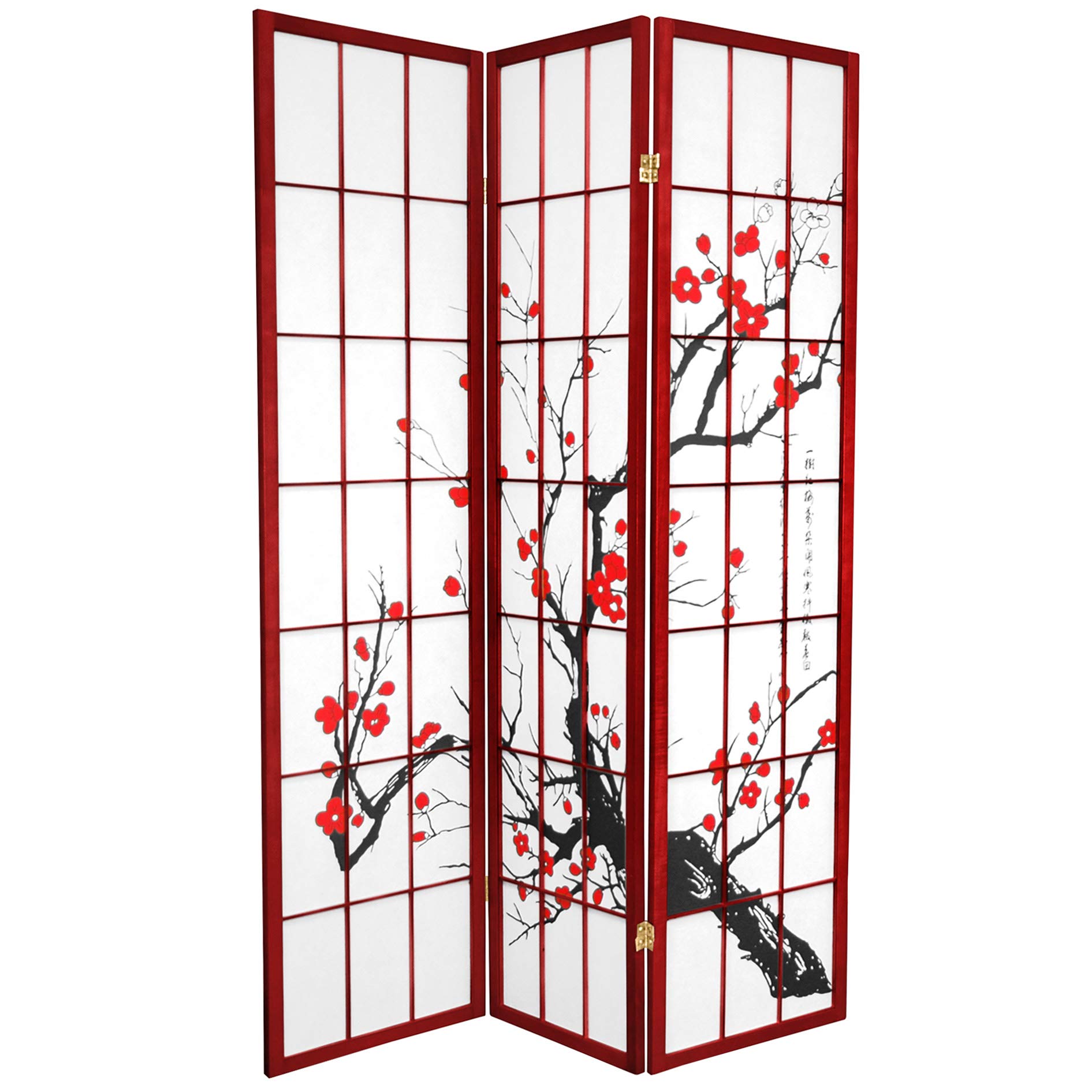 Red Lantern SS-BLOSSOM 3-Panel Rosewood Room Divider - Handcrafted Asian Style Folding Screen for Living Room, Bedroom & Office Privacy