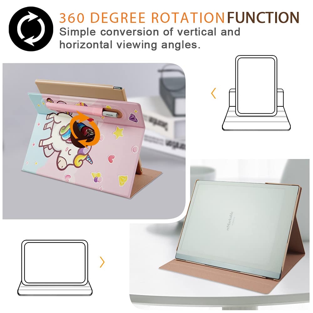 Rotating Case for Remarkable 2 Paper Tablet - Protective Cover with Pen Holder & Stand Function | Compatible with E-Ink Devices | Perfect for Work, Study & Note-Taking
