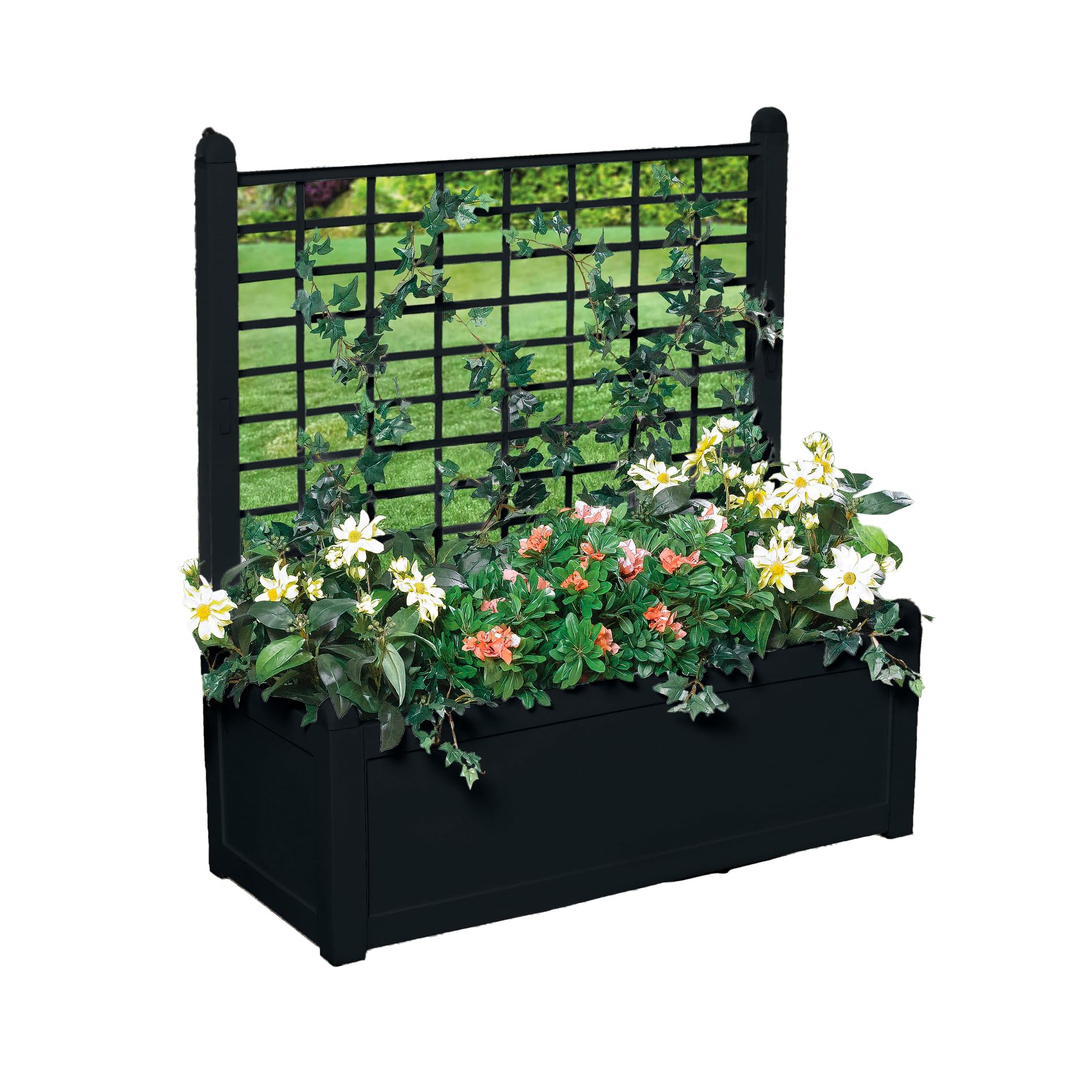 BrylaneHome Outdoor Freestanding Climbing Flower Planter Box with Trellis - Black Garden Planter for Patio, Deck & Yard - Perfect for Roses, Vines & Vertical Gardening