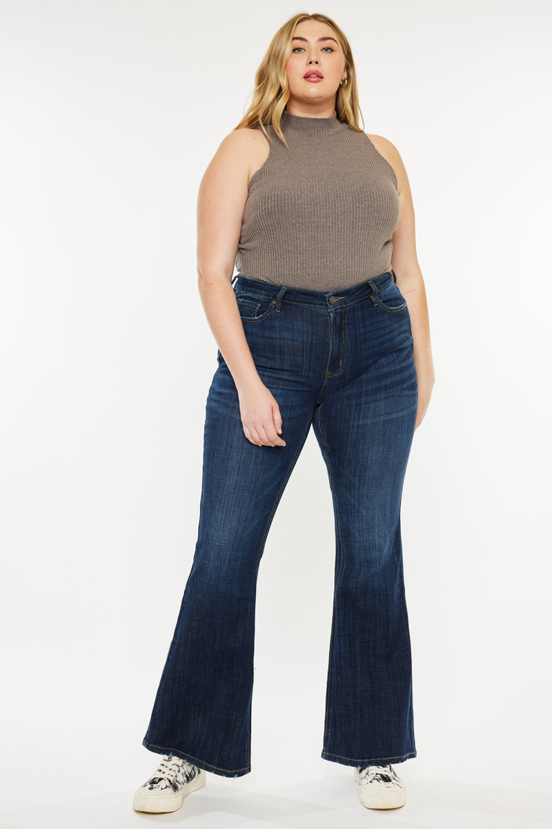 Charly Mid Rise Flare Jeans for Women - Petite Plus Size Stretch Denim Pants, Comfortable Bootcut Jeans for Casual Wear & Everyday Outfits